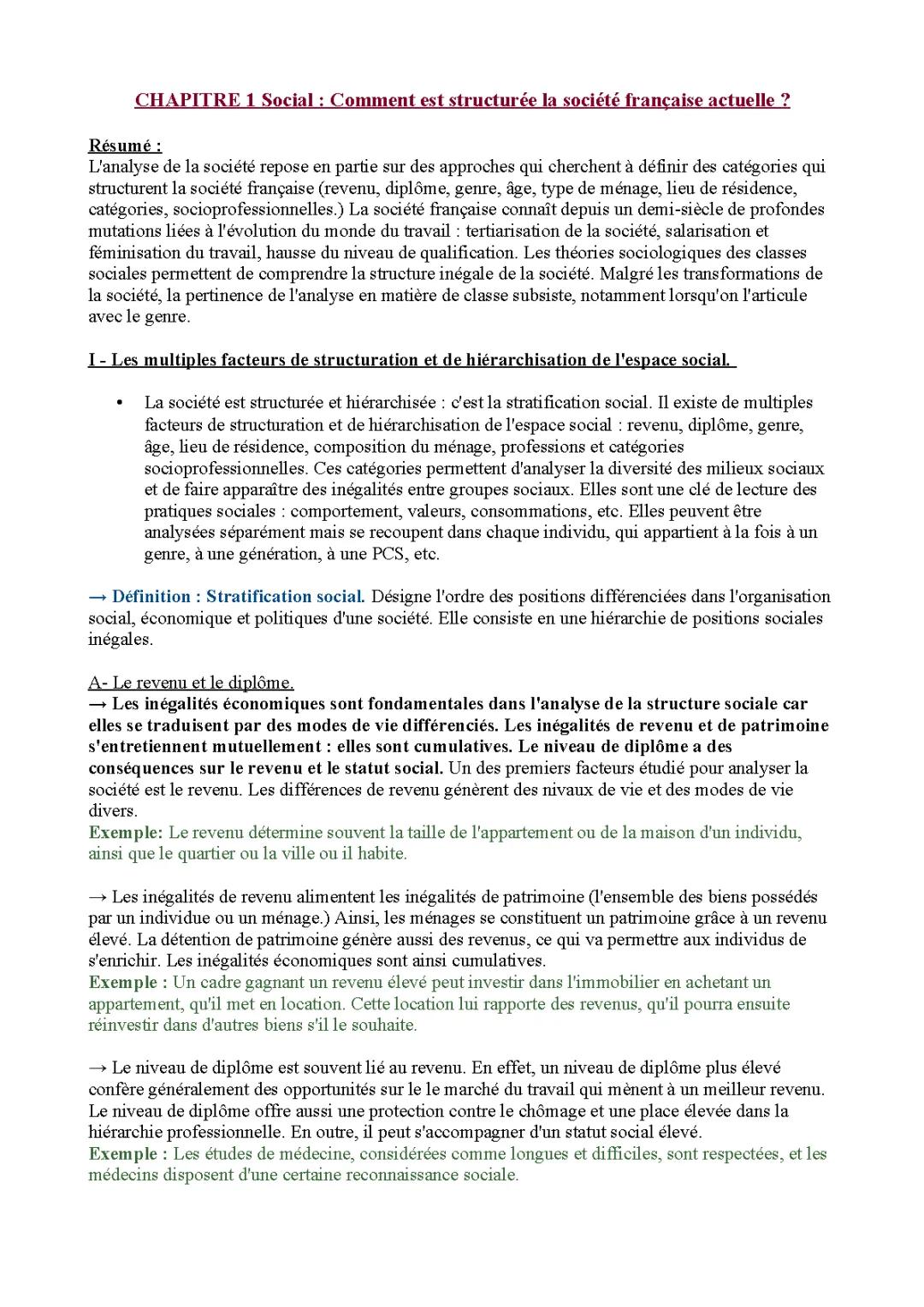 Comment est structurée la société française actuelle : PDF et dissertation corrigée pour le Bac