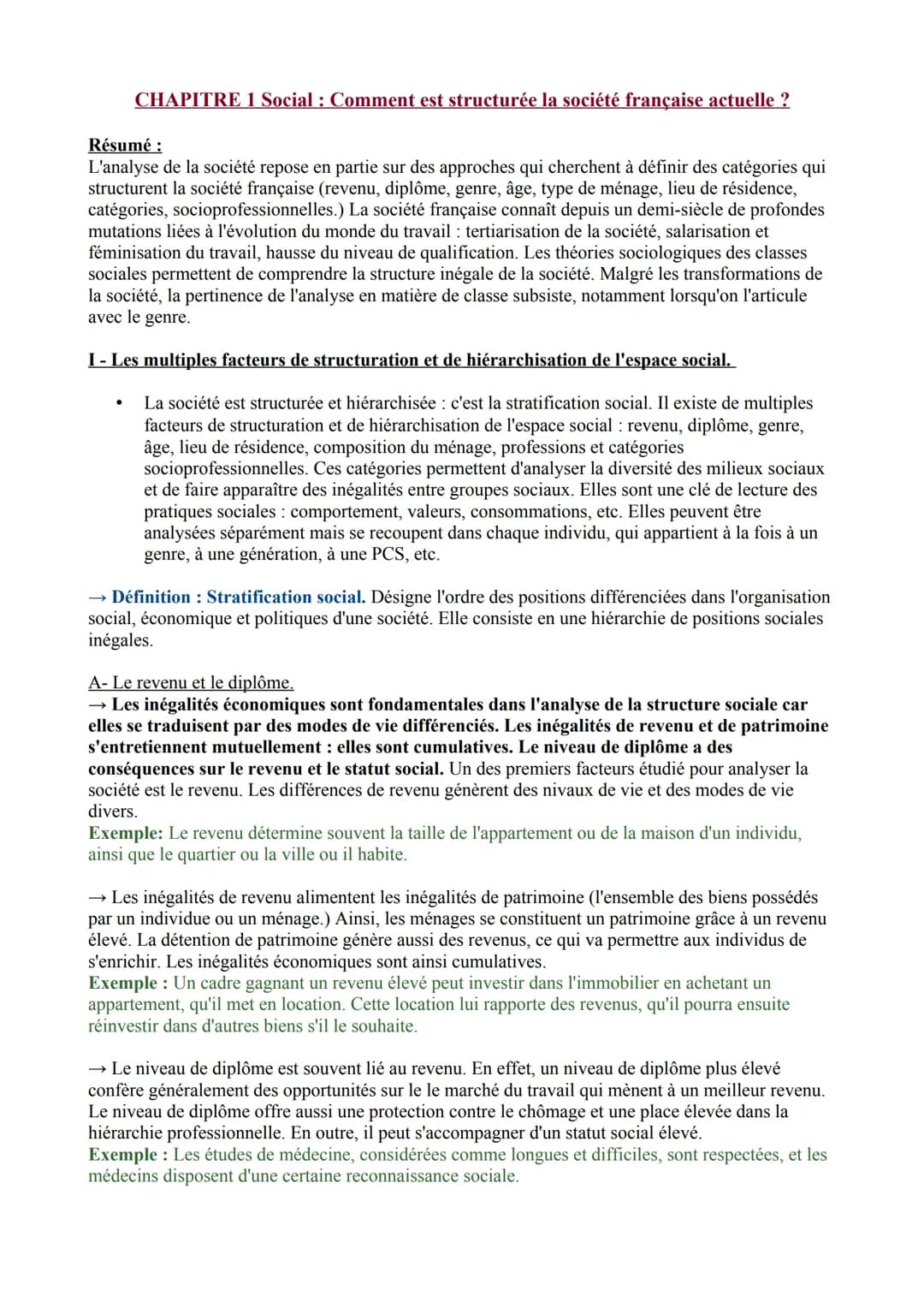 CHAPITRE 1 Social: Comment est structurée la société française actuelle ?
Résumé :
L'analyse de la société repose en partie sur des approche