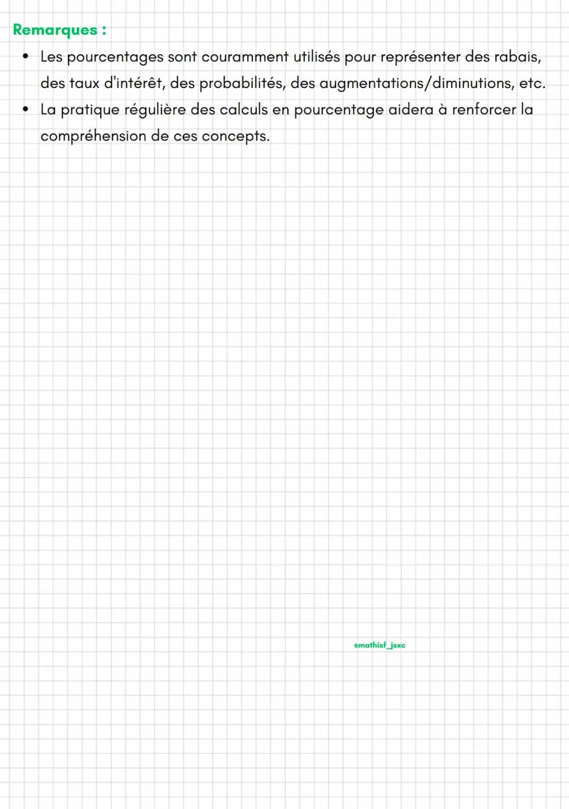 amathisf_jsxc
Pourcentage:
• Un pourcentage est une façon d'exprimer une proportion ou une partie
d'un tout en utilisant une échelle de 100.
