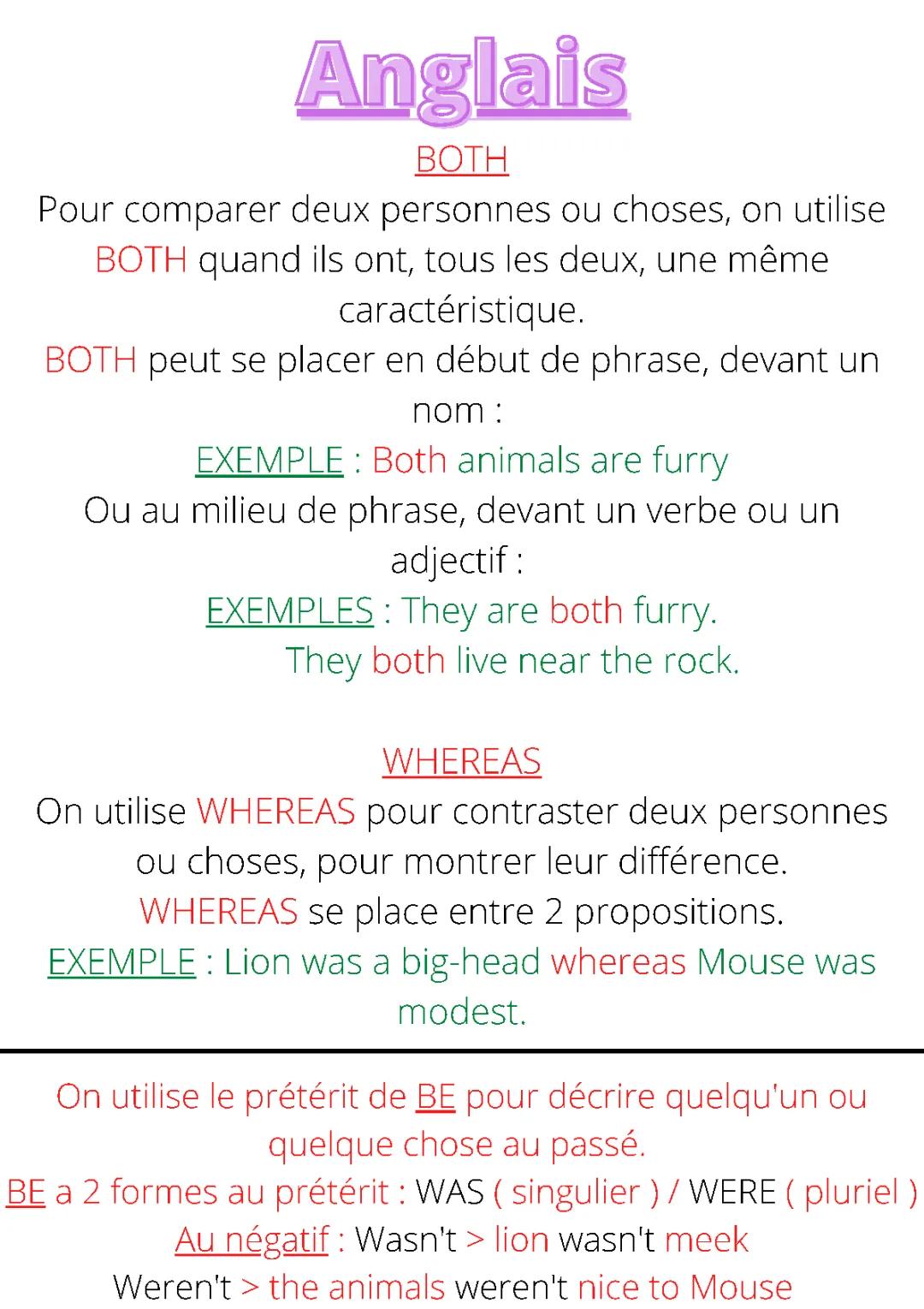 fiche de révision anglais