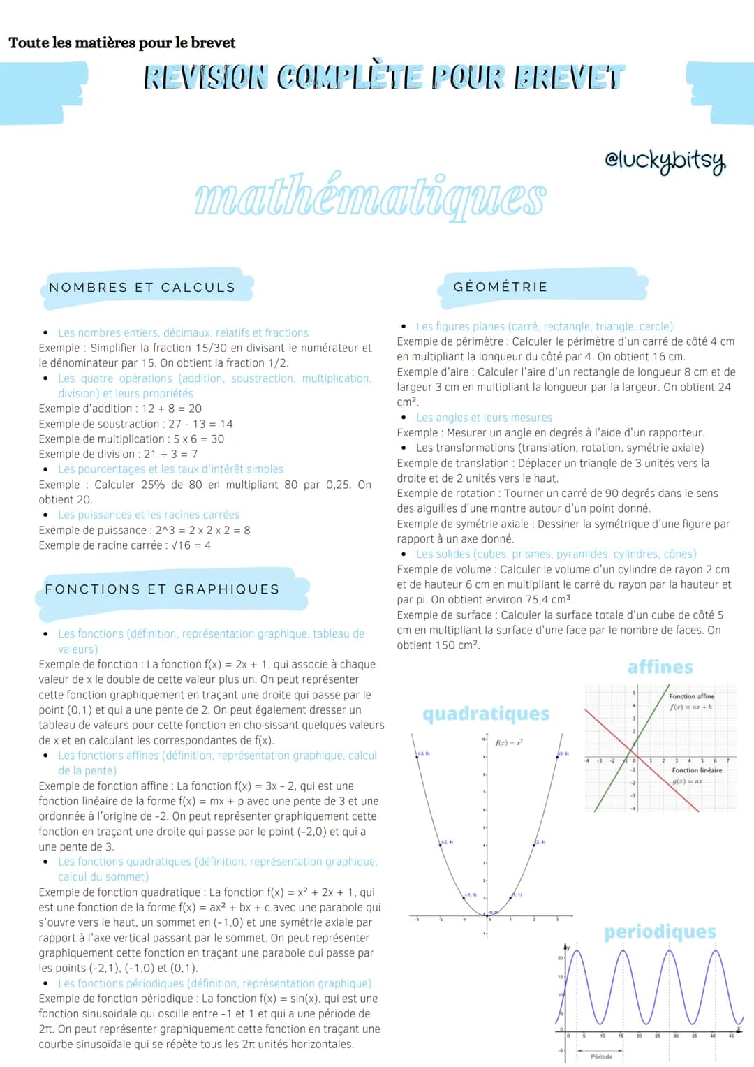 Toute les matières pour le brevet
REVISION COMPLÈTE POUR BREVET
●
mathématiques
NOMBRES ET CALCULS
Les nombres entiers, décimaux, relatifs e
