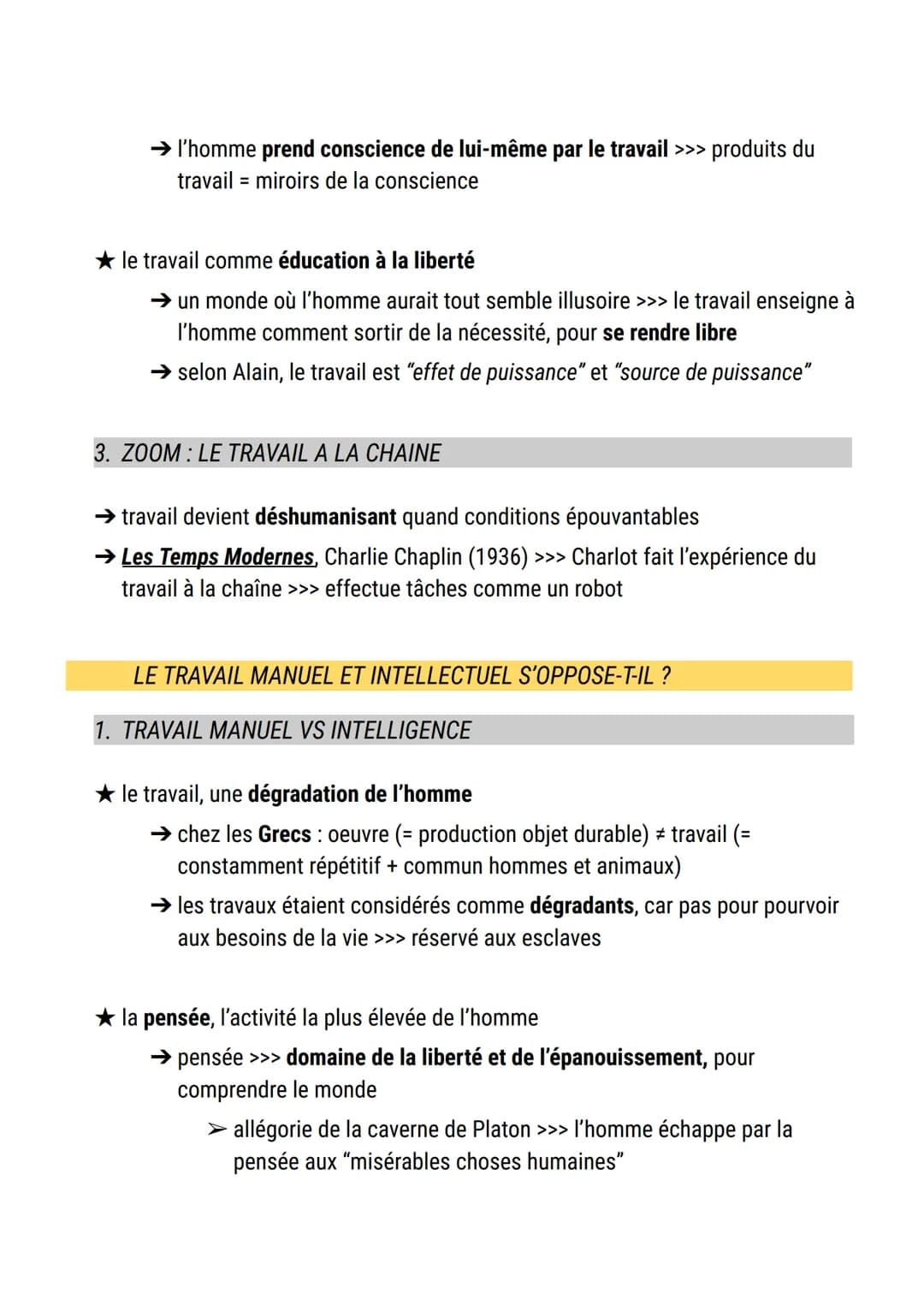 Le travail
définition travail :
1. au sens large, tout à la fois activité productrice d'artifices et résultat de cette
activité
2. au sens é