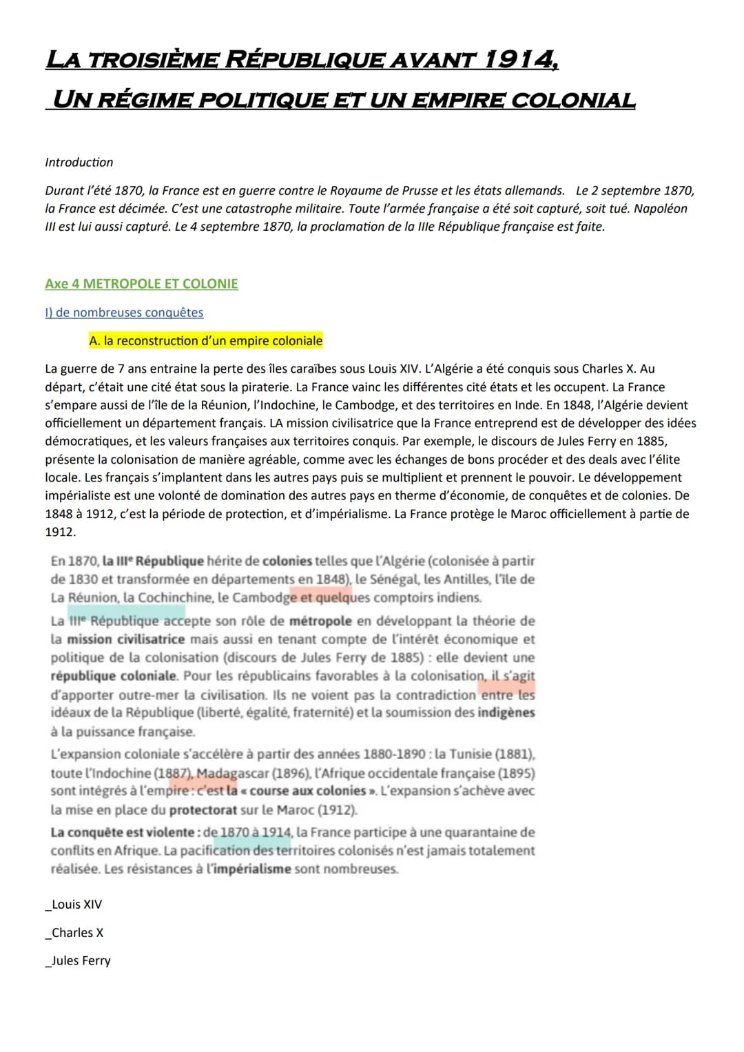 LA TROISIÈME RÉPUBLIQUE AVANT 1914,
UN RÉGIME POLITIQUE ET UN EMPIRE COLONIAL
Introduction
Durant l'été 1870, la France est en guerre contre