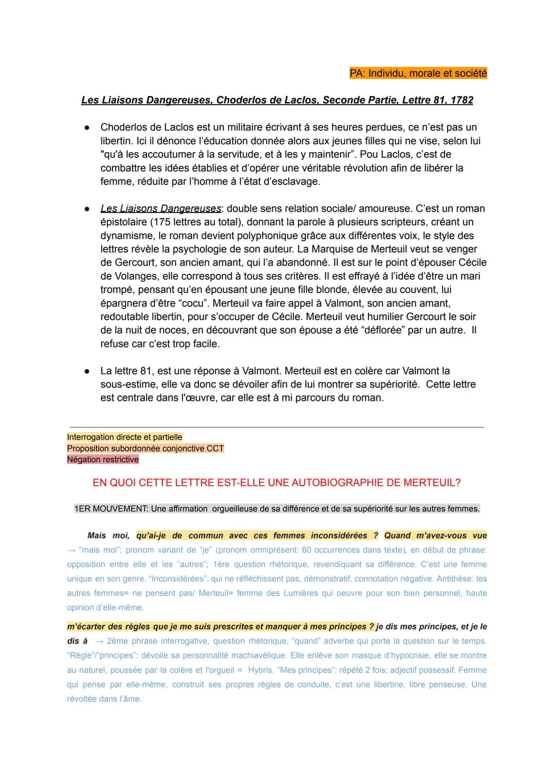 PA: Individu, morale et société
Les Liaisons Dangereuses, Choderlos de Laclos, Seconde Partie, Lettre 81, 1782
Choderlos de Laclos est un mi