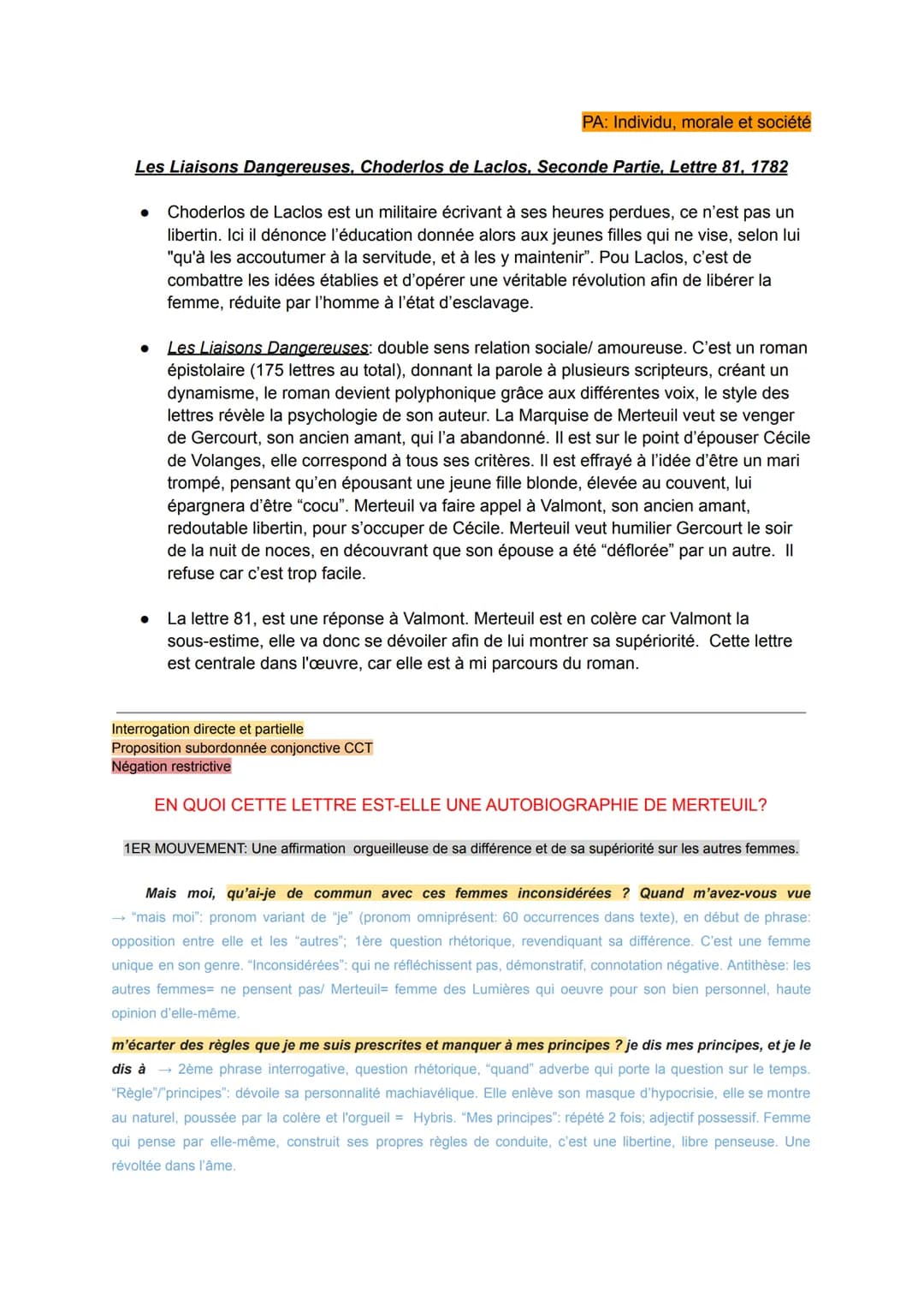 PA: Individu, morale et société
Les Liaisons Dangereuses, Choderlos de Laclos, Seconde Partie, Lettre 81, 1782
Choderlos de Laclos est un mi