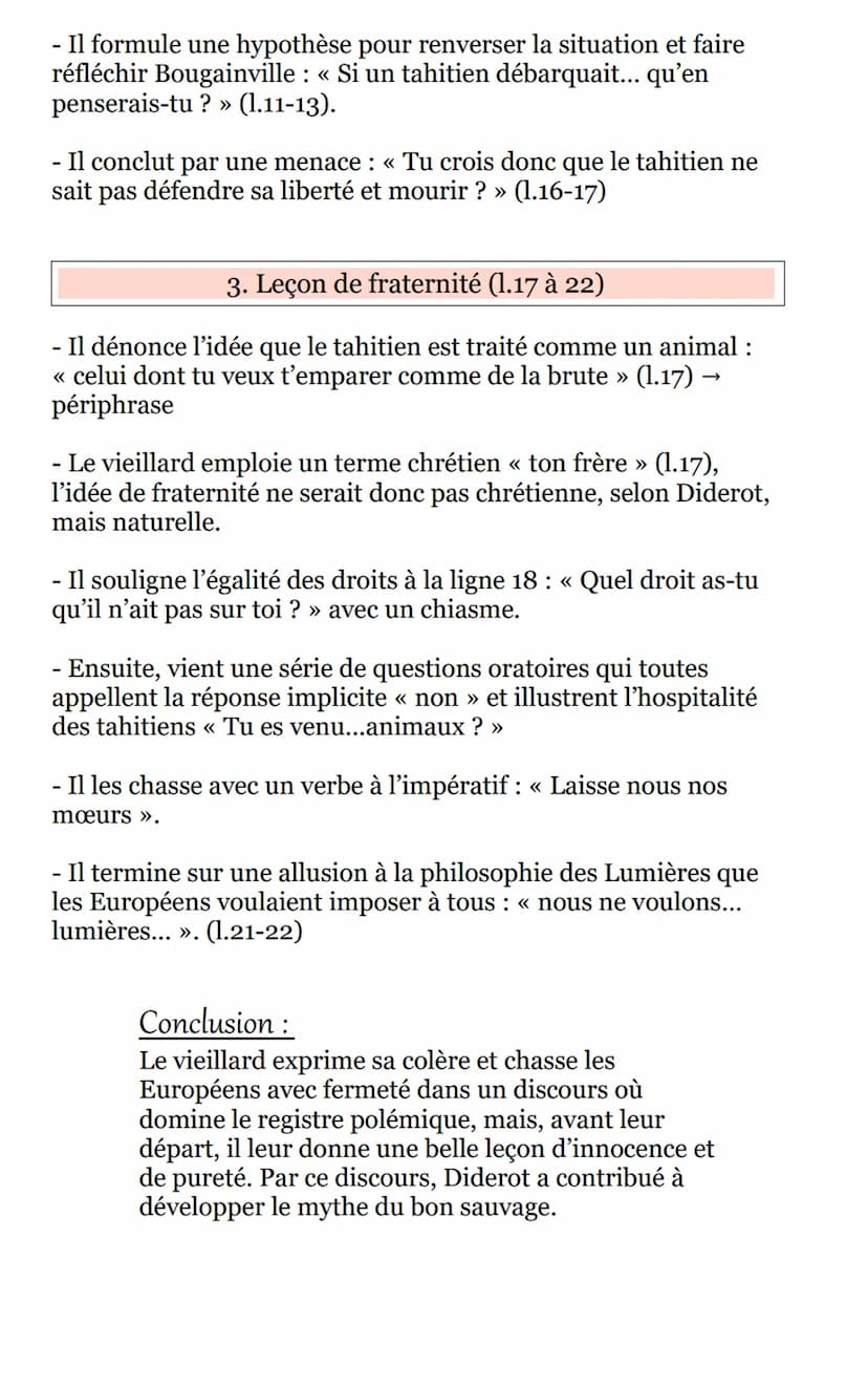 Texte 3 : Le discours du Tahitien -
Supplément au voyage de Bougainville
Denis Diderot
Introduction :
Ce texte est un extrait de l'œuvre « S