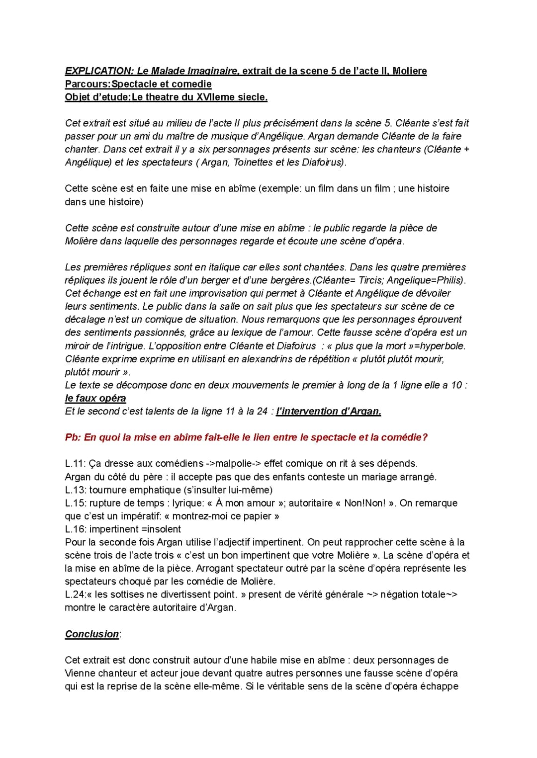 Le Malade Imaginaire Acte 2 Scène 5 Analyse Linéaire PDF