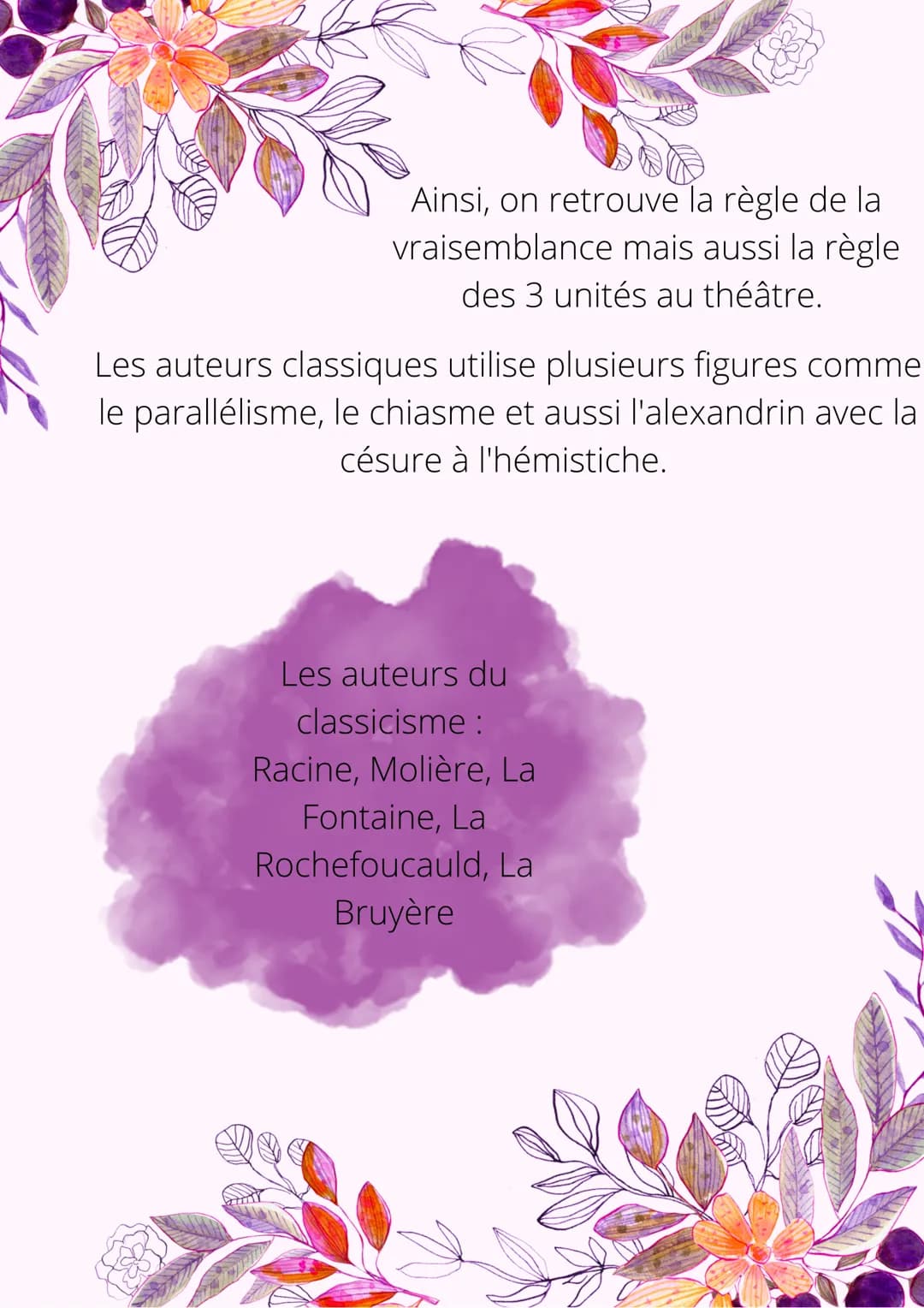 le classicisme
Il s'agit d'un mouvement littéraire du 1èème siècle. Il
commence à se manifester en 1634 avec la création de
l'Académie franç