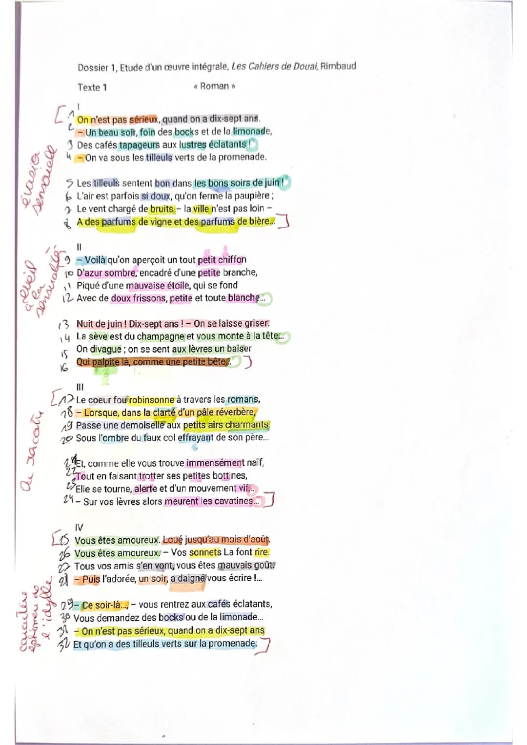  Analyse linéaire, roman de Rimbaud