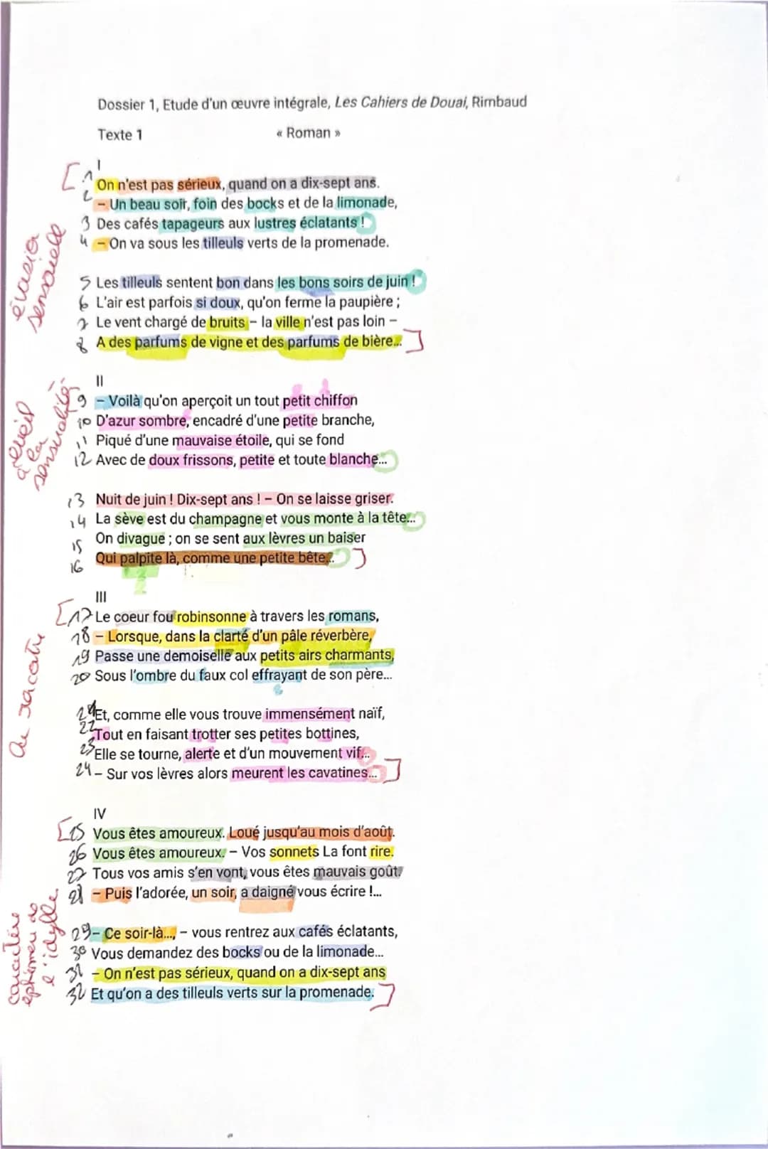 caractére
2'idylle
ephemen do
Au racatre
evasia
sensaiell
[
1
Dossier 1, Etude d'un oeuvre intégrale, Les Cahiers de Douai, Rimbaud
Texte 1
