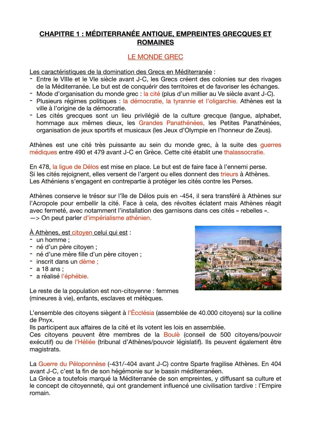 CHAPITRE 1: MÉDITERRANÉE ANTIQUE, EMPREINTES GRECQUES ET
ROMAINES
LE MONDE GREC
Les caractéristiques de la domination des Grecs en Méditerra