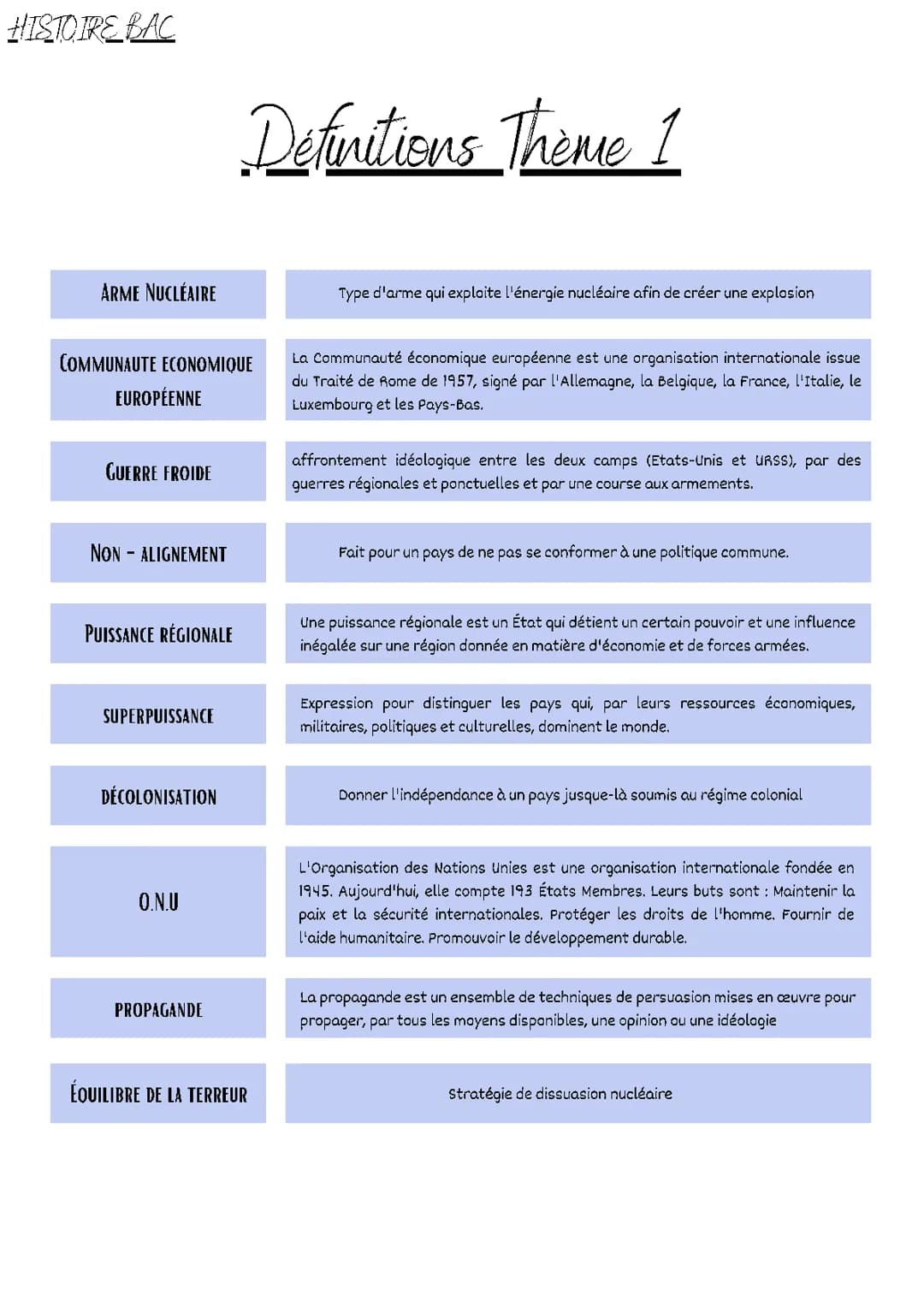 Définitions - Thème 1 Histoire / Le jeu des puissances dans les relations internationales  depuis 1945 /