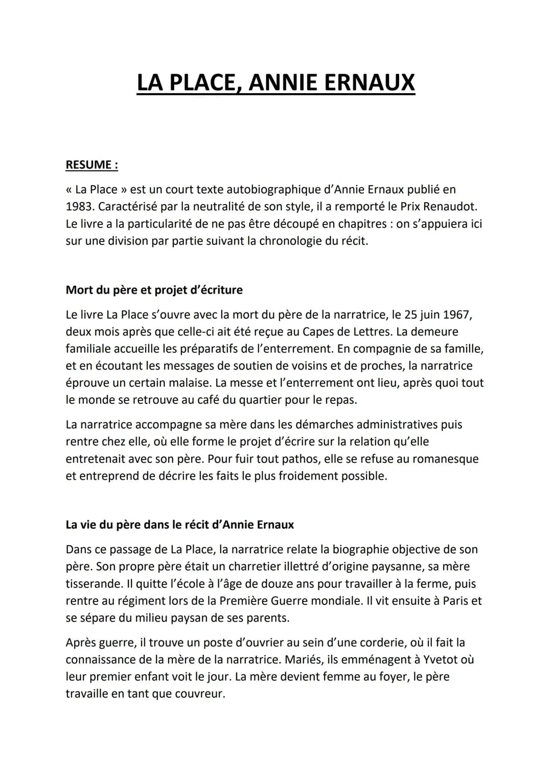 Livre La place de Annie Ernaux