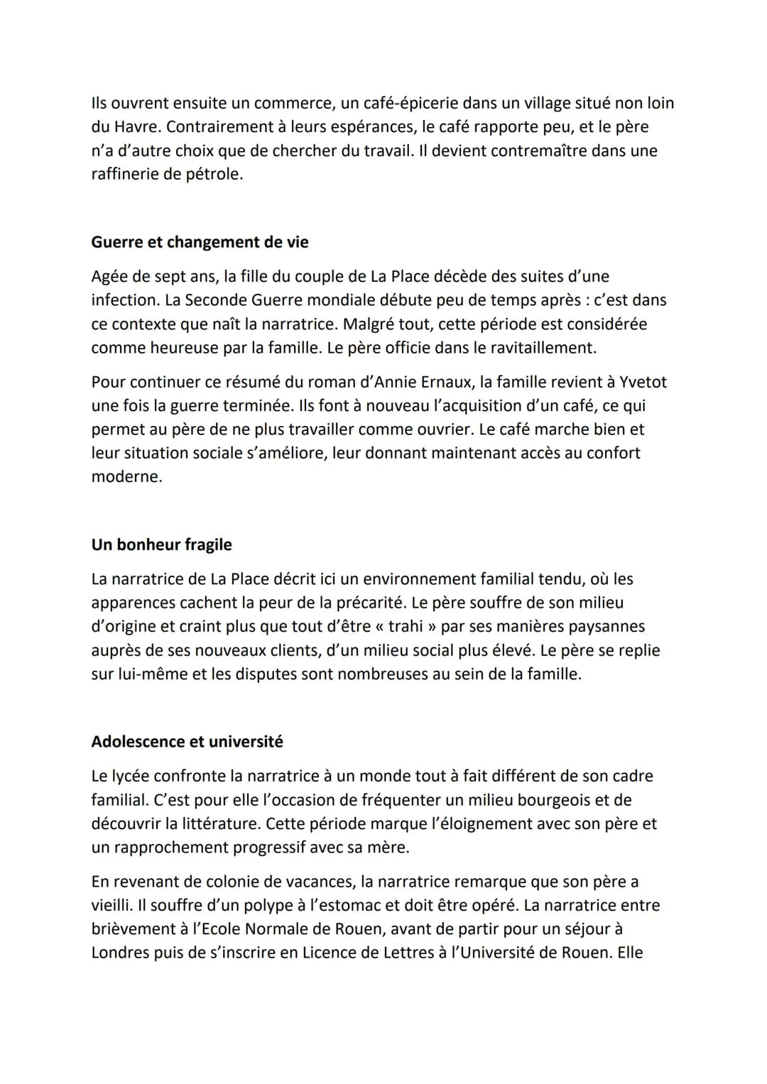 RESUME :
LA PLACE, ANNIE ERNAUX
<< La Place » est un court texte autobiographique d'Annie Ernaux publié en
1983. Caractérisé par la neutrali