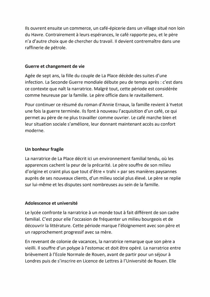 RESUME :
LA PLACE, ANNIE ERNAUX
<< La Place » est un court texte autobiographique d'Annie Ernaux publié en
1983. Caractérisé par la neutrali