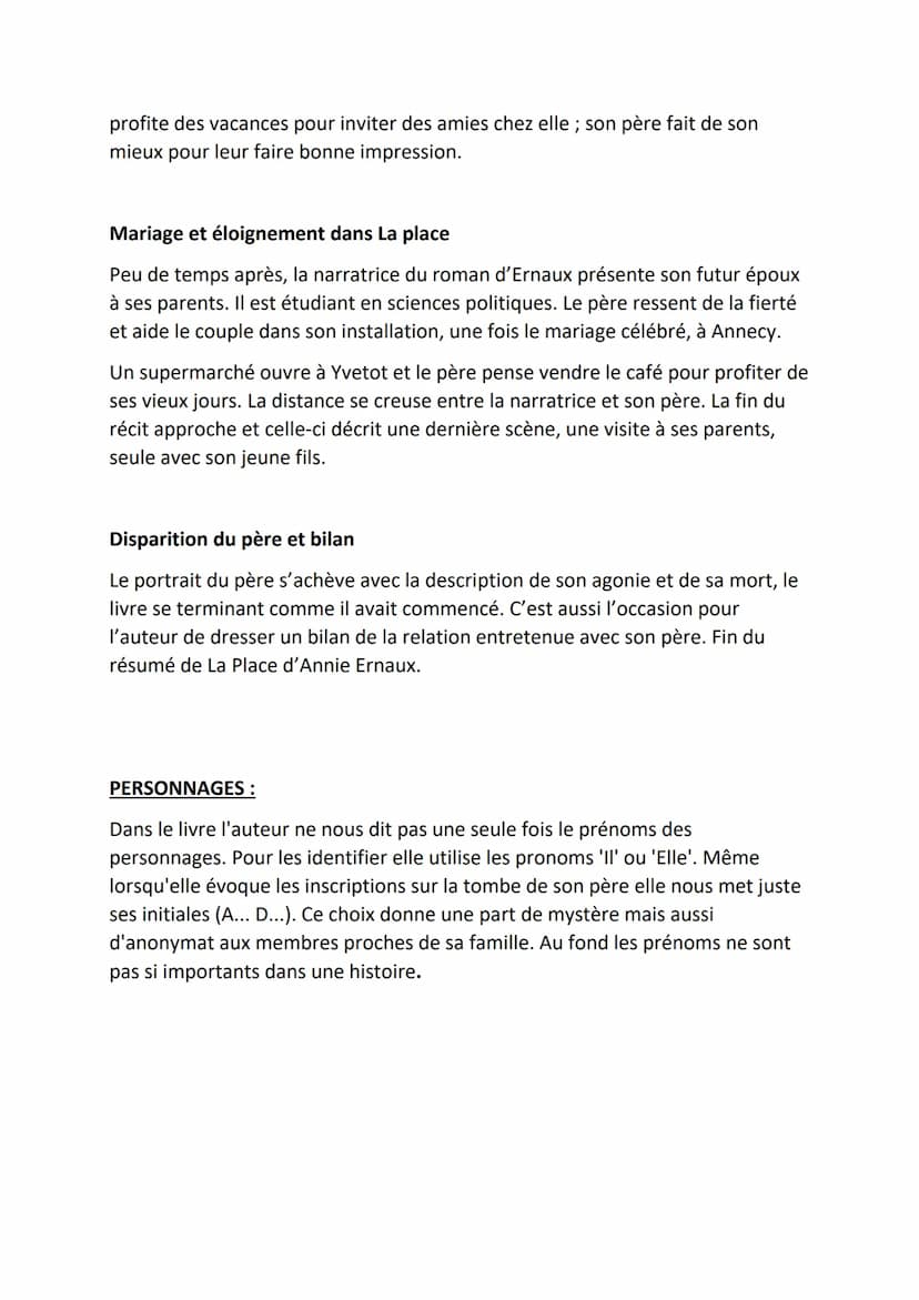 RESUME :
LA PLACE, ANNIE ERNAUX
<< La Place » est un court texte autobiographique d'Annie Ernaux publié en
1983. Caractérisé par la neutrali