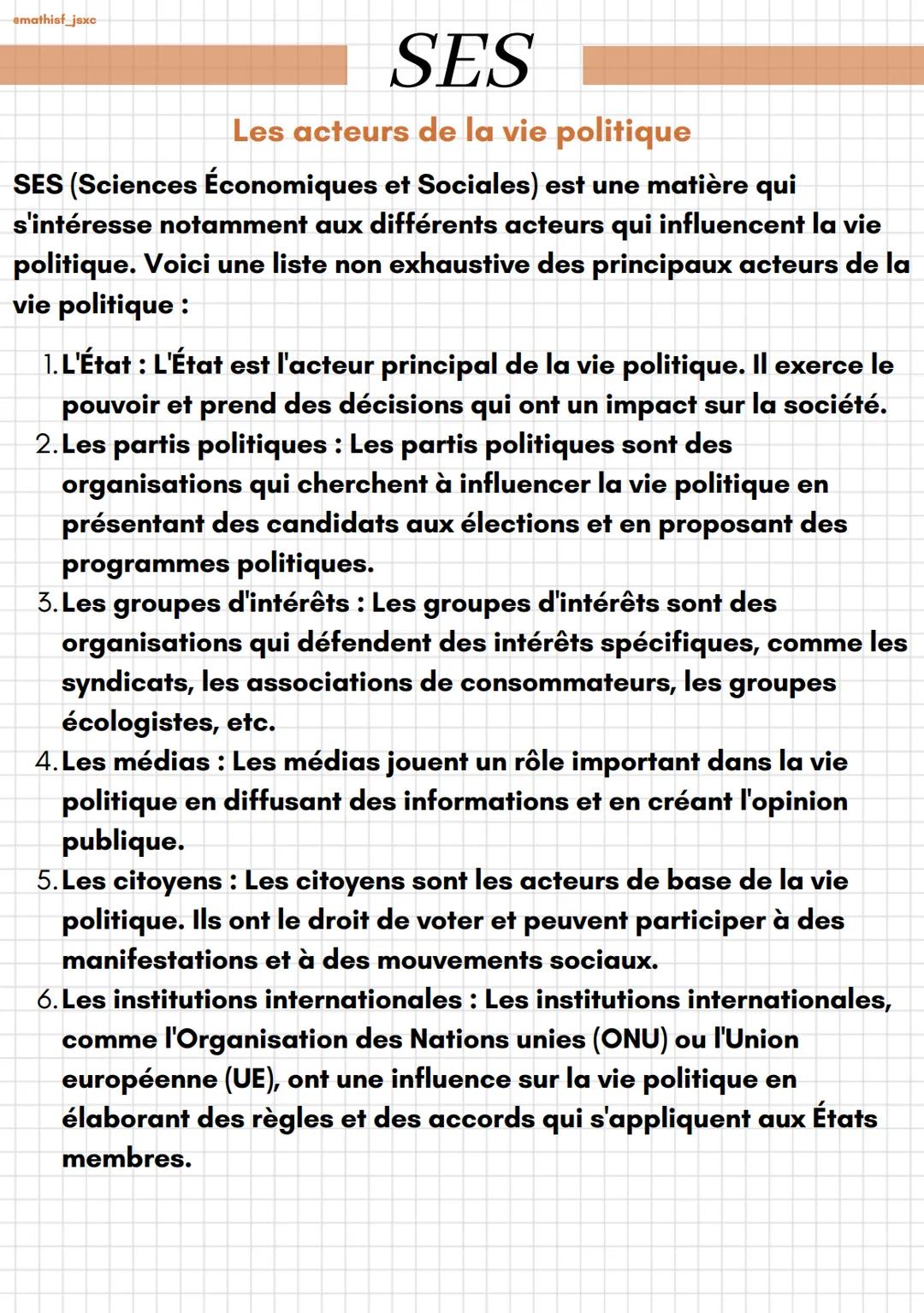 #mathist_jsxc

# SES

## Les acteurs de la vie politique

SES (Sciences Économiques et Sociales) est une matière qui
s'intéresse notamment a