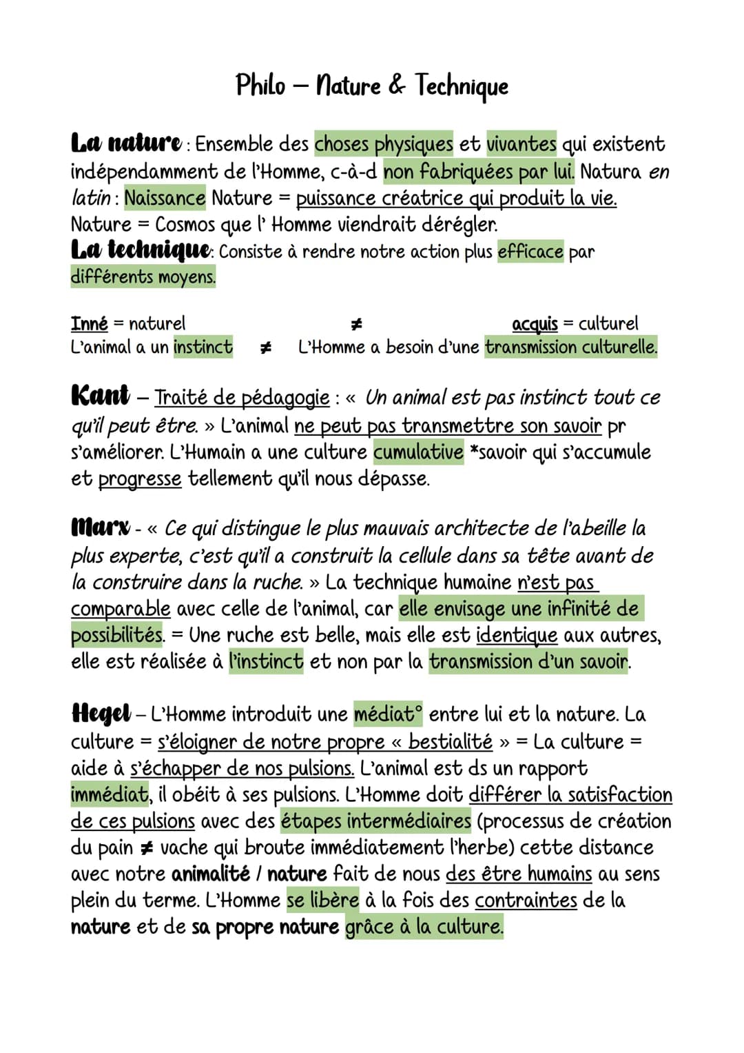 Philo - Nature & Technique
La nature: Ensemble des choses physiques et vivantes qui existent
indépendamment de l'Homme, c-à-d non fabriquées
