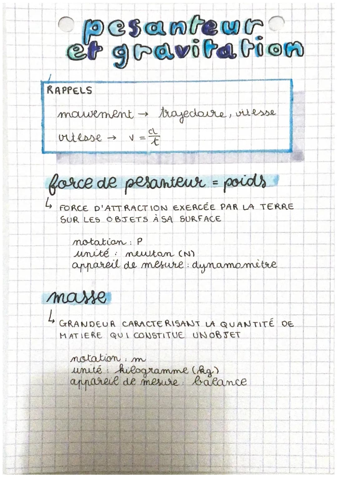 pesanteur
et gravitation
RAPPELS
mawement →→
vitlase →
trajectoire, vitesse.
CL
V = t
force de pesanteur = poids
4
FORCE D'ATTRACTION EXERCÉ