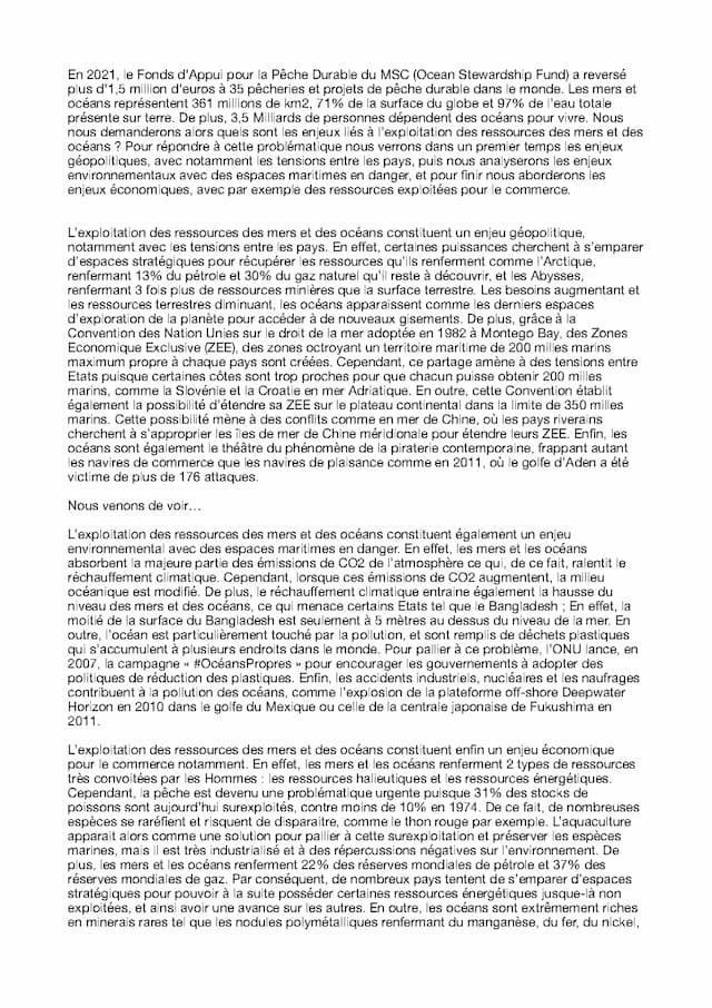 Know question problematisée « quels sont les enjeux liés à l’exploitation des ressources des mers et des océans » thumbnail