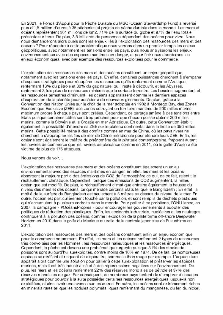 Know question problematisée « quels sont les enjeux liés à l’exploitation des ressources des mers et des océans » thumbnail