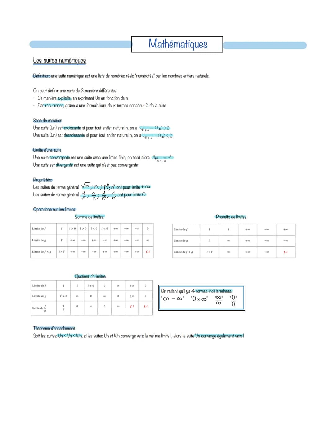 Les suites numériques
Définition: une suite numérique est une liste de nombres réels "numérotés" par les nombres entiers naturels.
On peut d