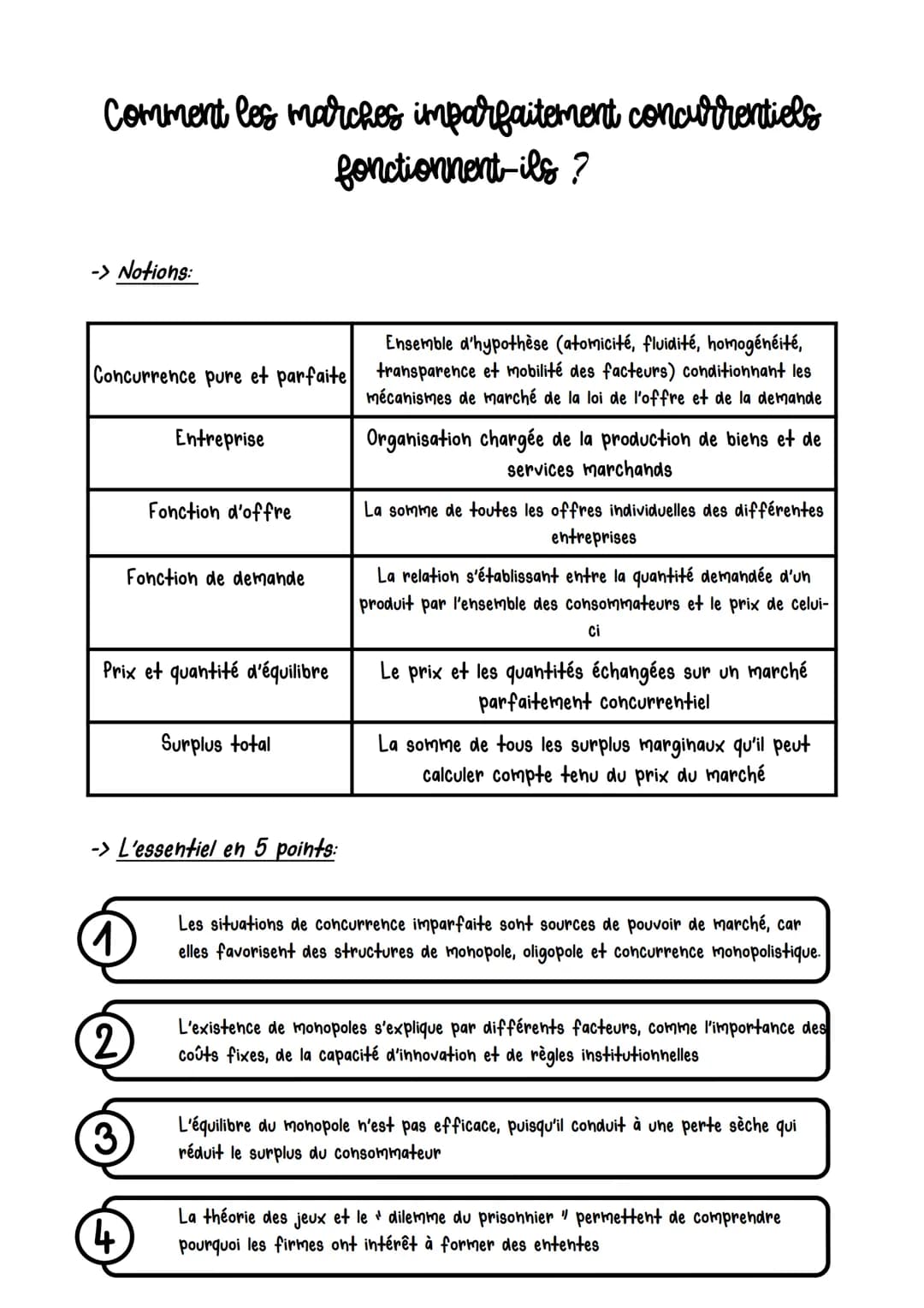 Comment les marches imparfaitement concurrentiels
fonctionnent-ils?
-> Notions:
Concurrence pure et parfaite
1
Prix et quantité d'équilibre
