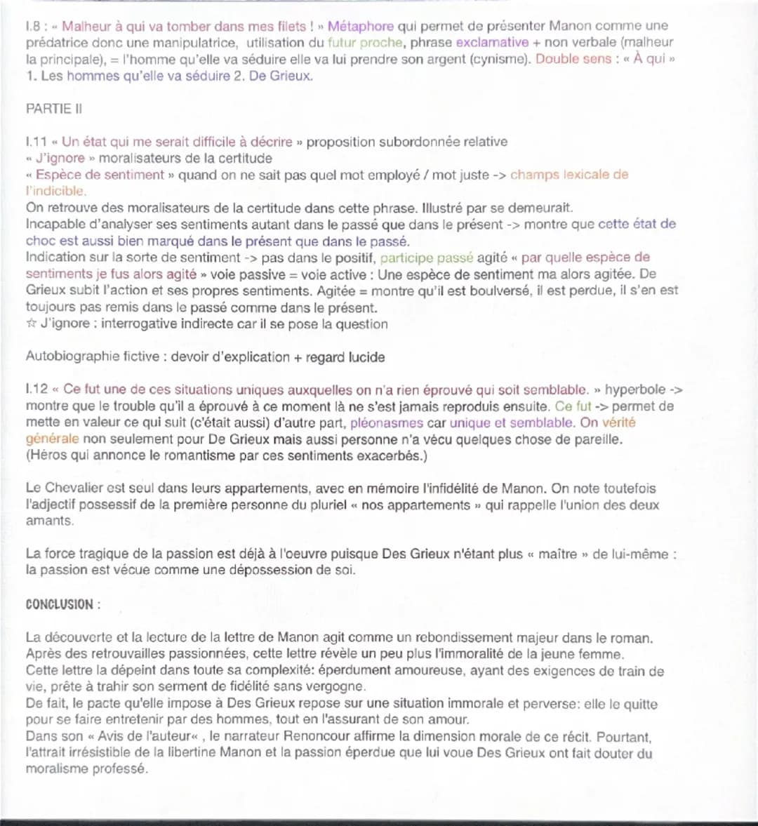 Texte roman 3, l'Abbé Prévost, Manon Lescaut 1731 :
Problématique : En quoi ce rebondissement questionne t-il la moralité de la relation ent