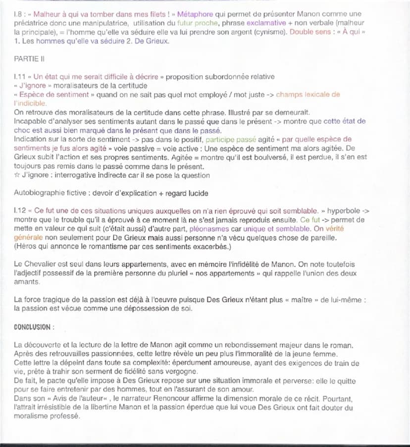 Texte roman 3, l'Abbé Prévost, Manon Lescaut 1731 :
Problématique : En quoi ce rebondissement questionne t-il la moralité de la relation ent