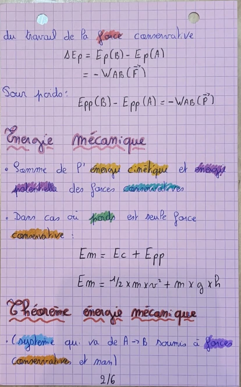 PHYSIQUE
chay 2: L'énergie mécanique
Force conservative
=7
Ponce dont le travail entre 2 points est
indépendante du chemin
suivie me
Ispond 