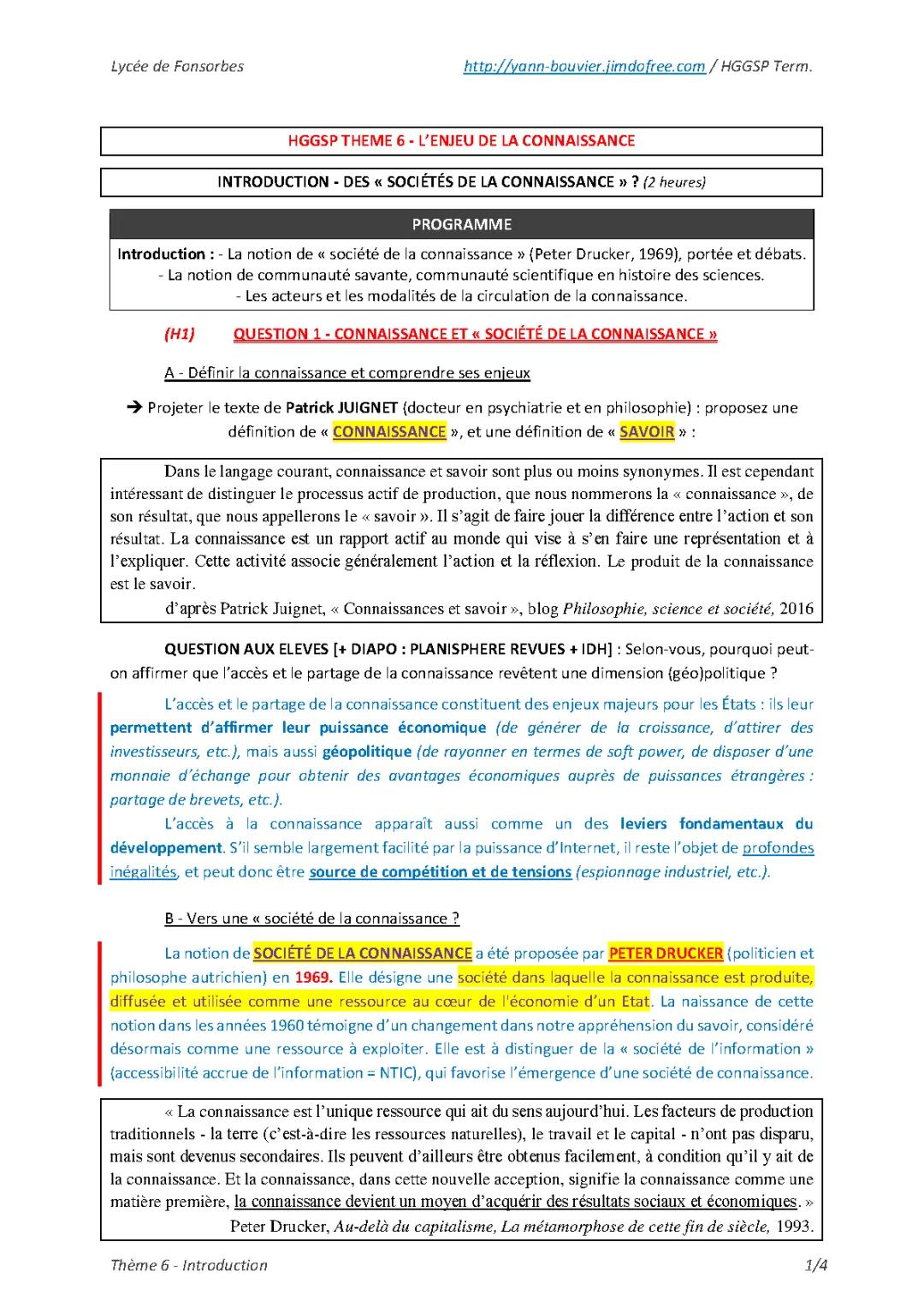 L'ENJEU DE LA CONNAISSANCE