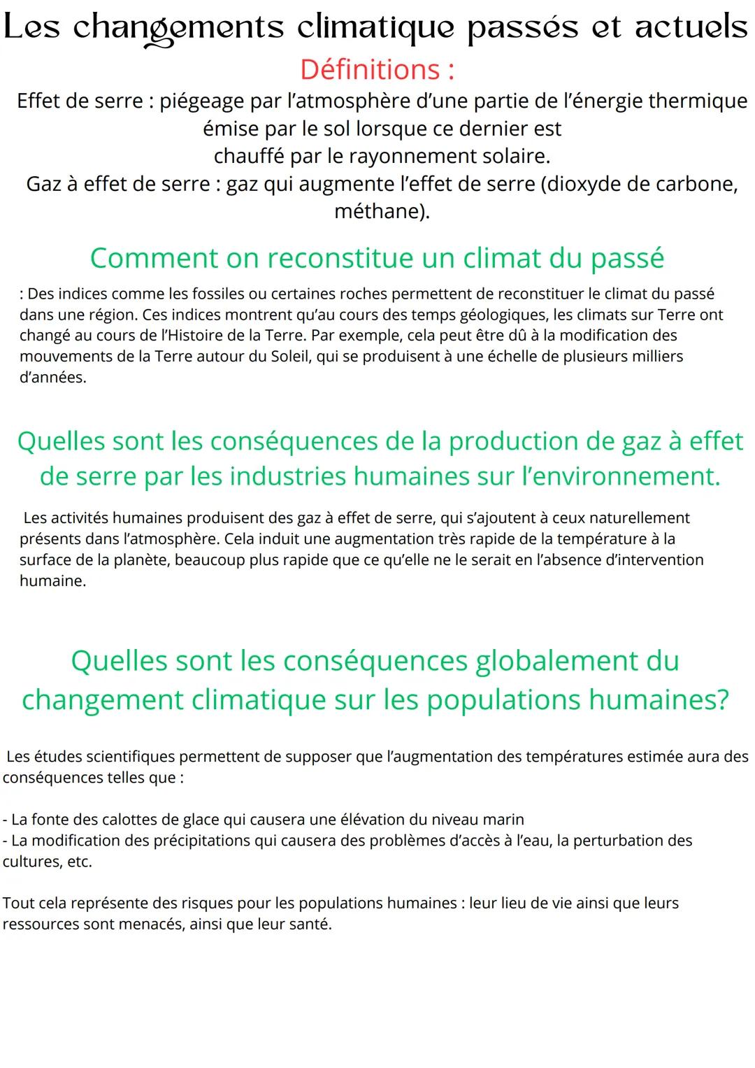 Les changements climatique passés et actuels