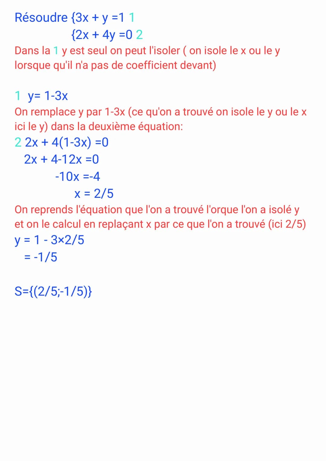 SYSTÈME D'ÉQUATION
1. Méthode par combinaison
Exemple:
Résoudre (2x + 3y =41 x5
{5x + 4y =12
On essaie d'enlever soit les x ou les y dans le