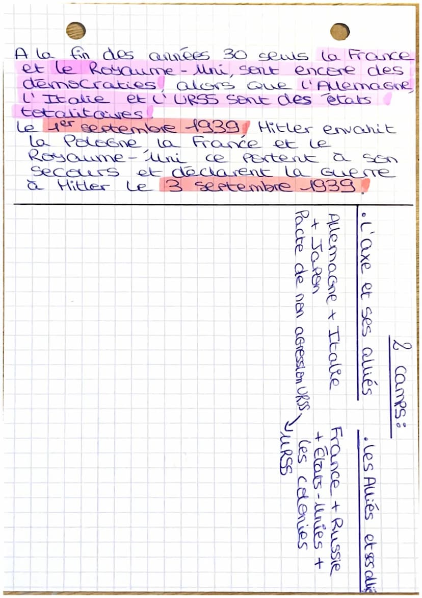 •La 2ème GM
1/4
11 septembre 1939: (Allemagne nazie
envahit la Pologne.
3 septembre 1939 le Royaume-Uni et
la France déclarent a
Guerre à l'