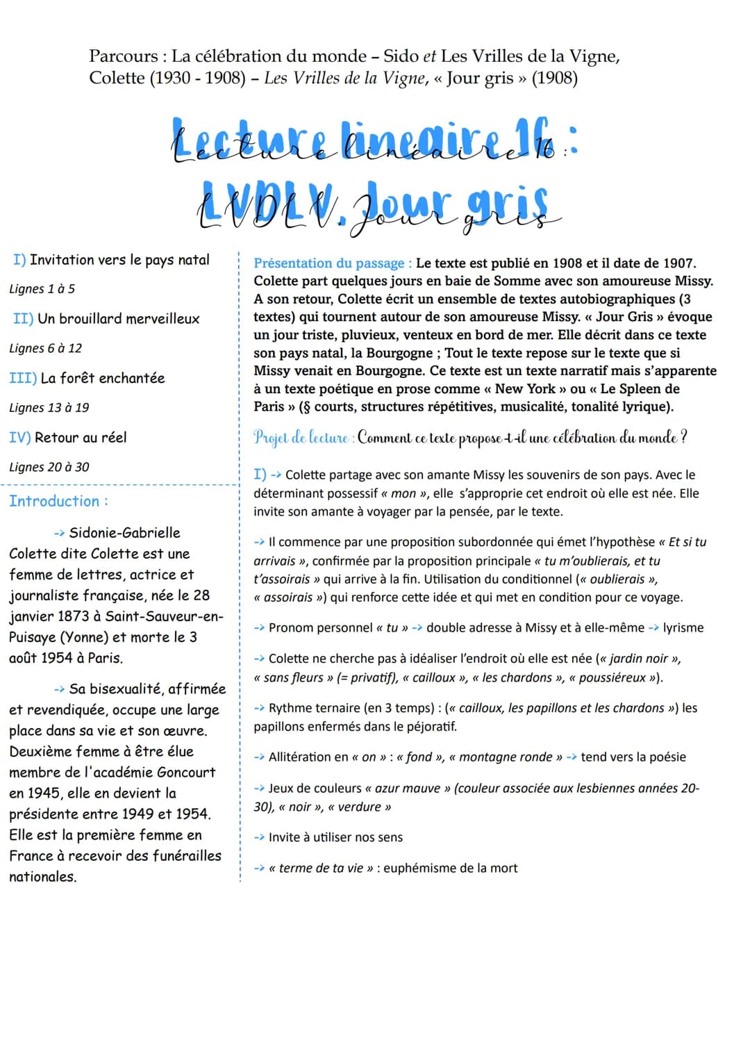 Jour Gris Colette Texte PDF - Analyse Les Vrilles de la Vigne