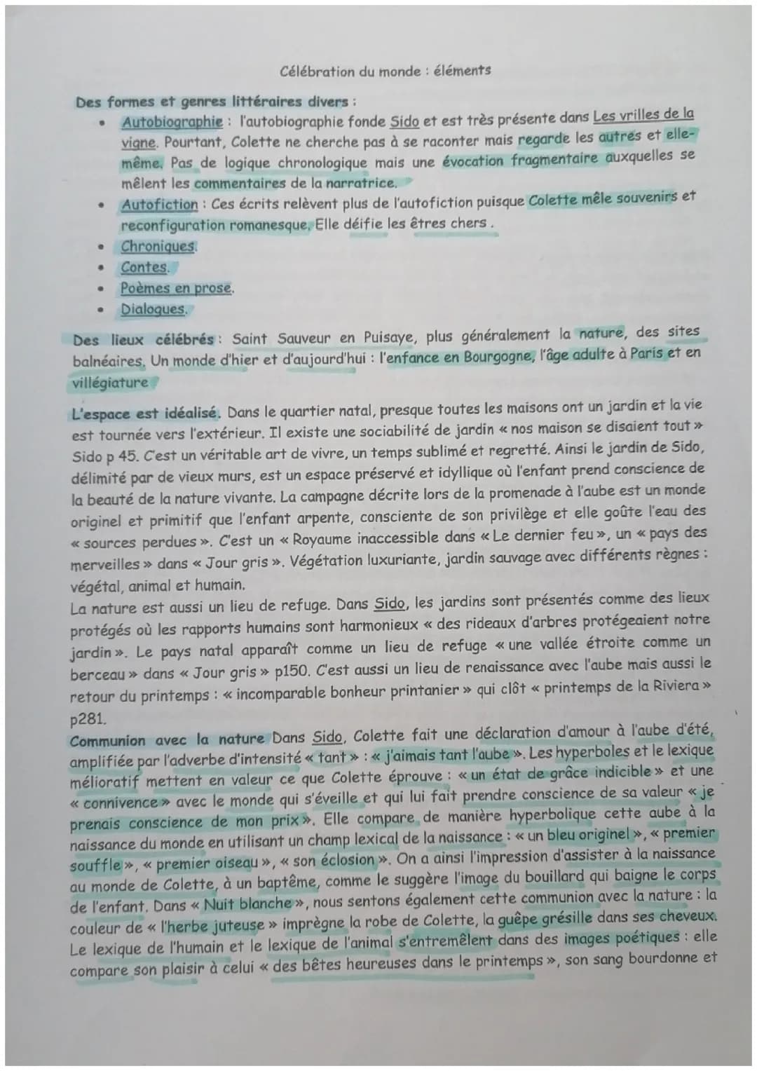 Bac de français, éléments pour dissertation Colette 