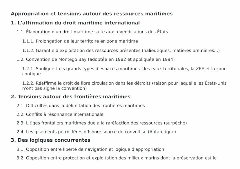 Appropriation et
tensions autour des
ressources maritimes
L'affirmation du droit
maritime international
Tensions autour des
frontières marit