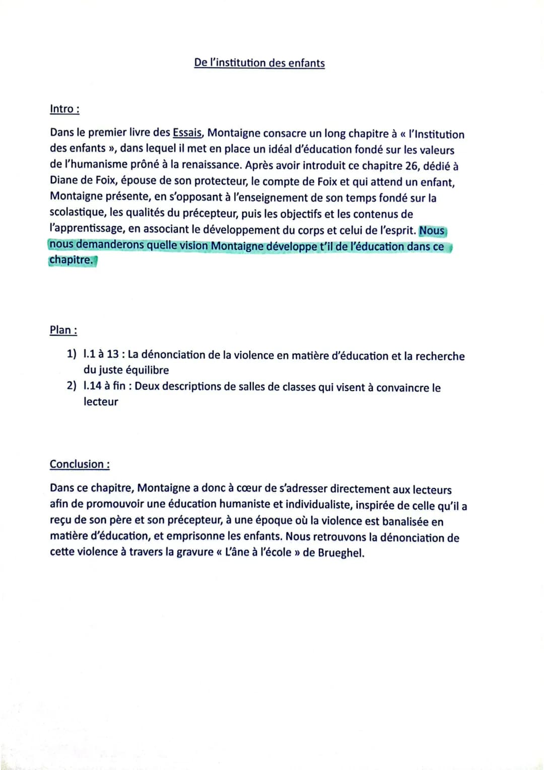 I
#
Au demeurant, cette institution se doit conduire par une sévère douceur, non comme il
se fait. Au lieu de convier les enfants aux lettre