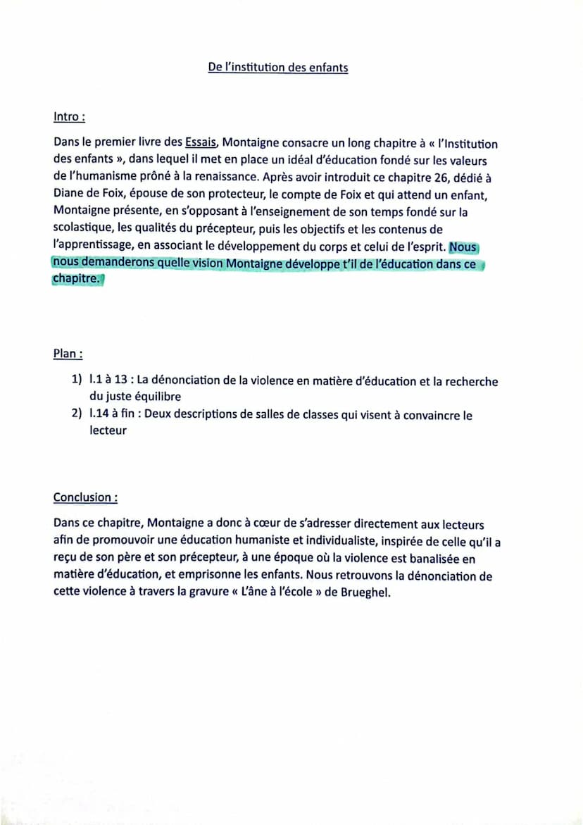 I
#
Au demeurant, cette institution se doit conduire par une sévère douceur, non comme il
se fait. Au lieu de convier les enfants aux lettre