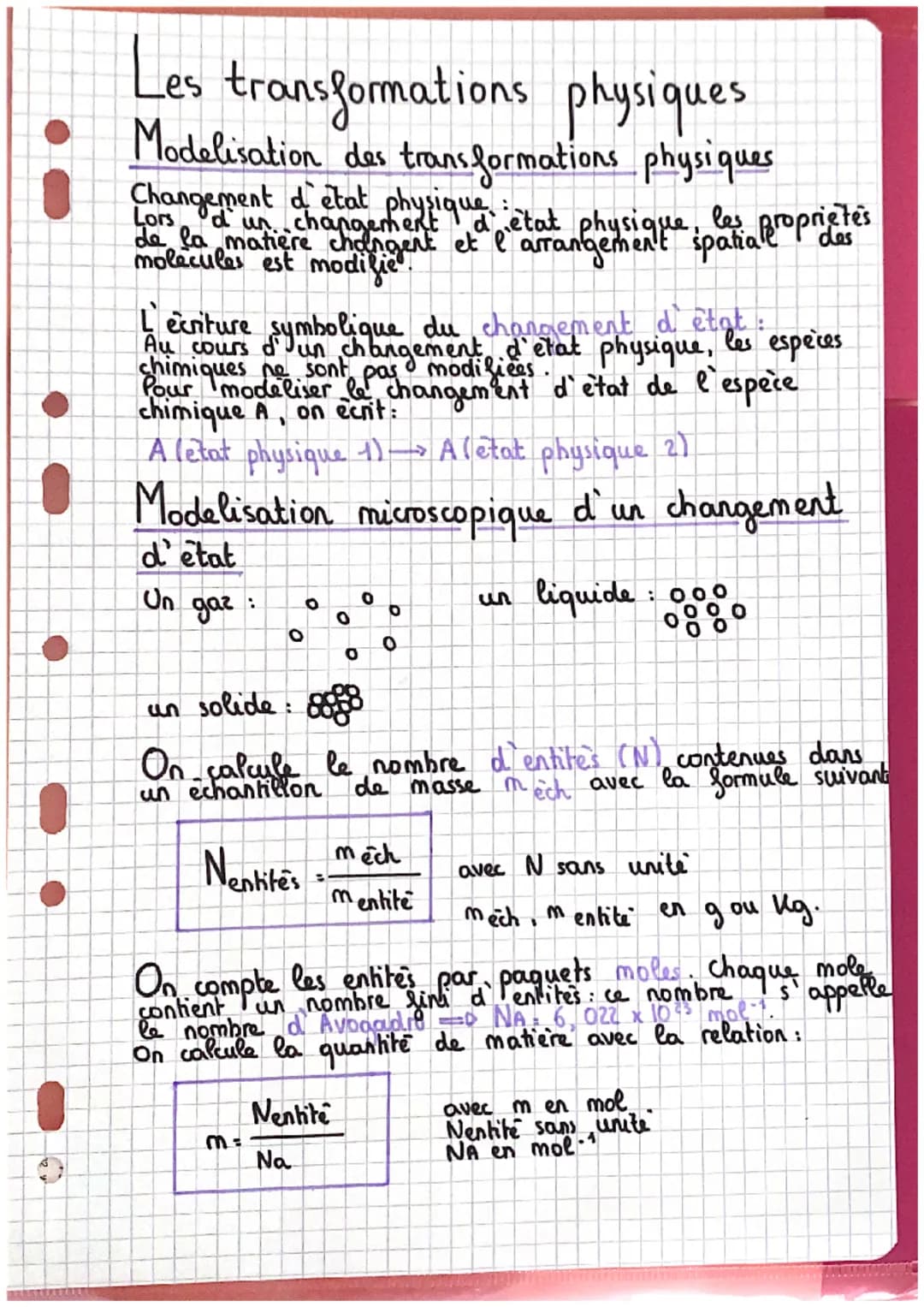 Les transformations physiques
Modelisation des transformations physiques
Changement d'etat
Lors d'un changement d'état physique, les proprie