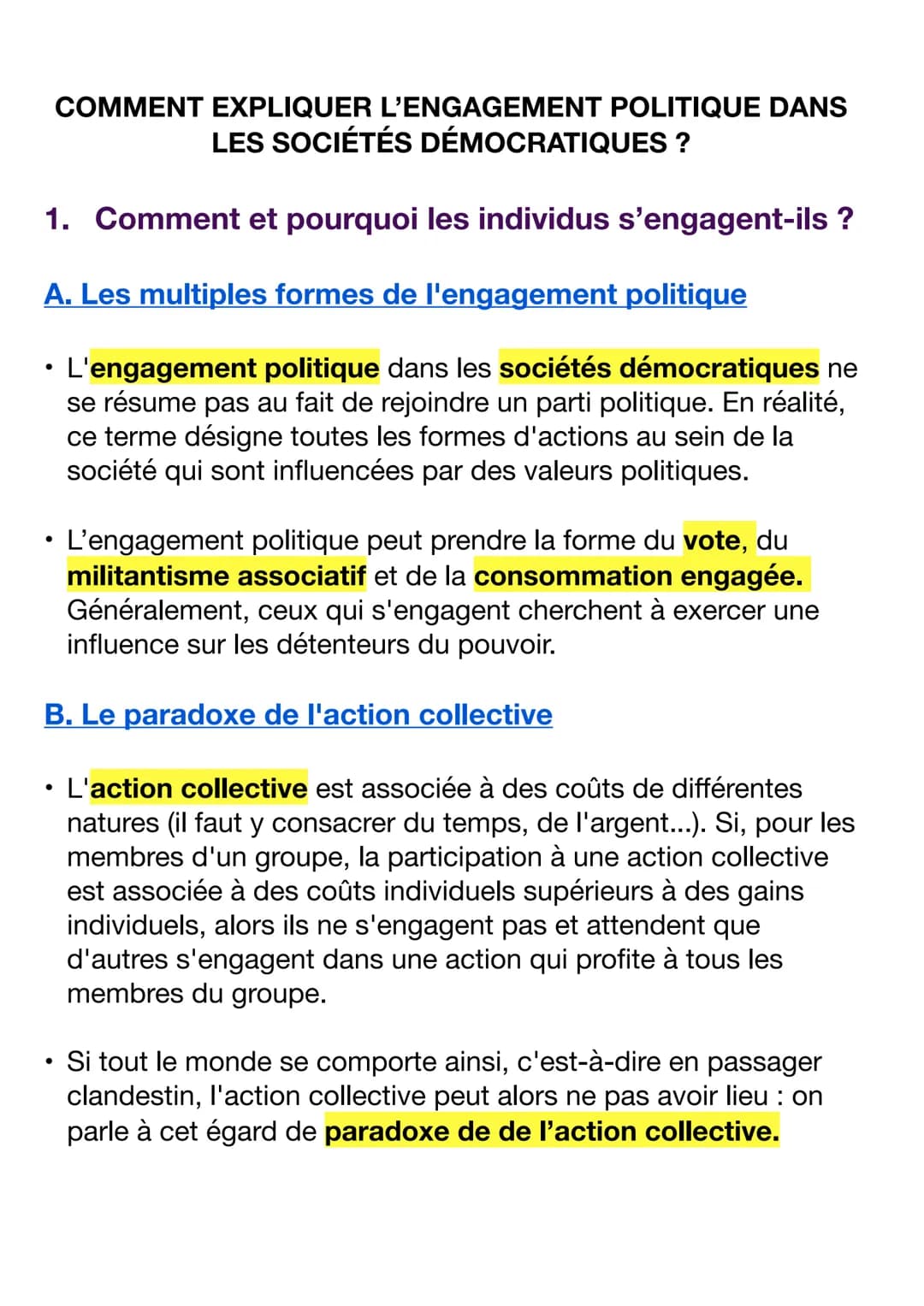 COMMENT EXPLIQUER L'ENGAGEMENT POLITIQUE DANS
LES SOCIÉTÉS DÉMOCRATIQUES ?
1. Comment et pourquoi les individus s'engagent-ils?
A. Les multi