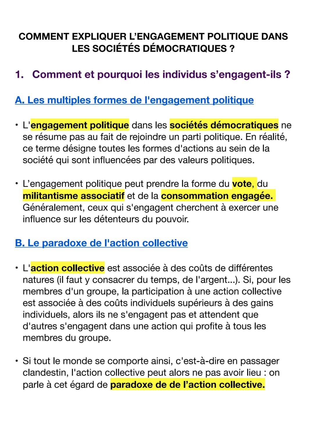 COMMENT EXPLIQUER L'ENGAGEMENT POLITIQUE DANS
LES SOCIÉTÉS DÉMOCRATIQUES ?
1. Comment et pourquoi les individus s'engagent-ils?
A. Les multi