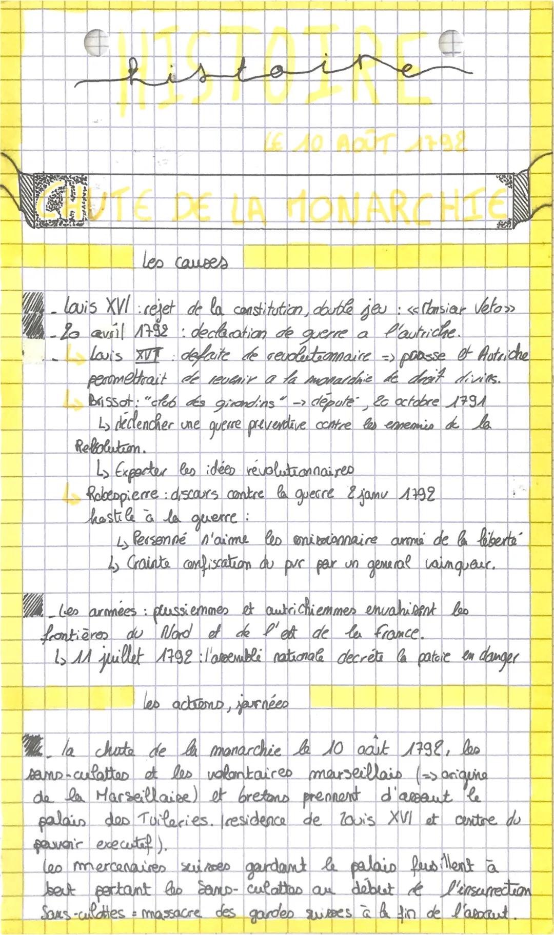 €
CHU
histoine
AR
Les causes
Louis XVI: rejet de la constitution, double jeu : << Monsieur Veto»>
-20 avril 1792: declaration de querre a l'