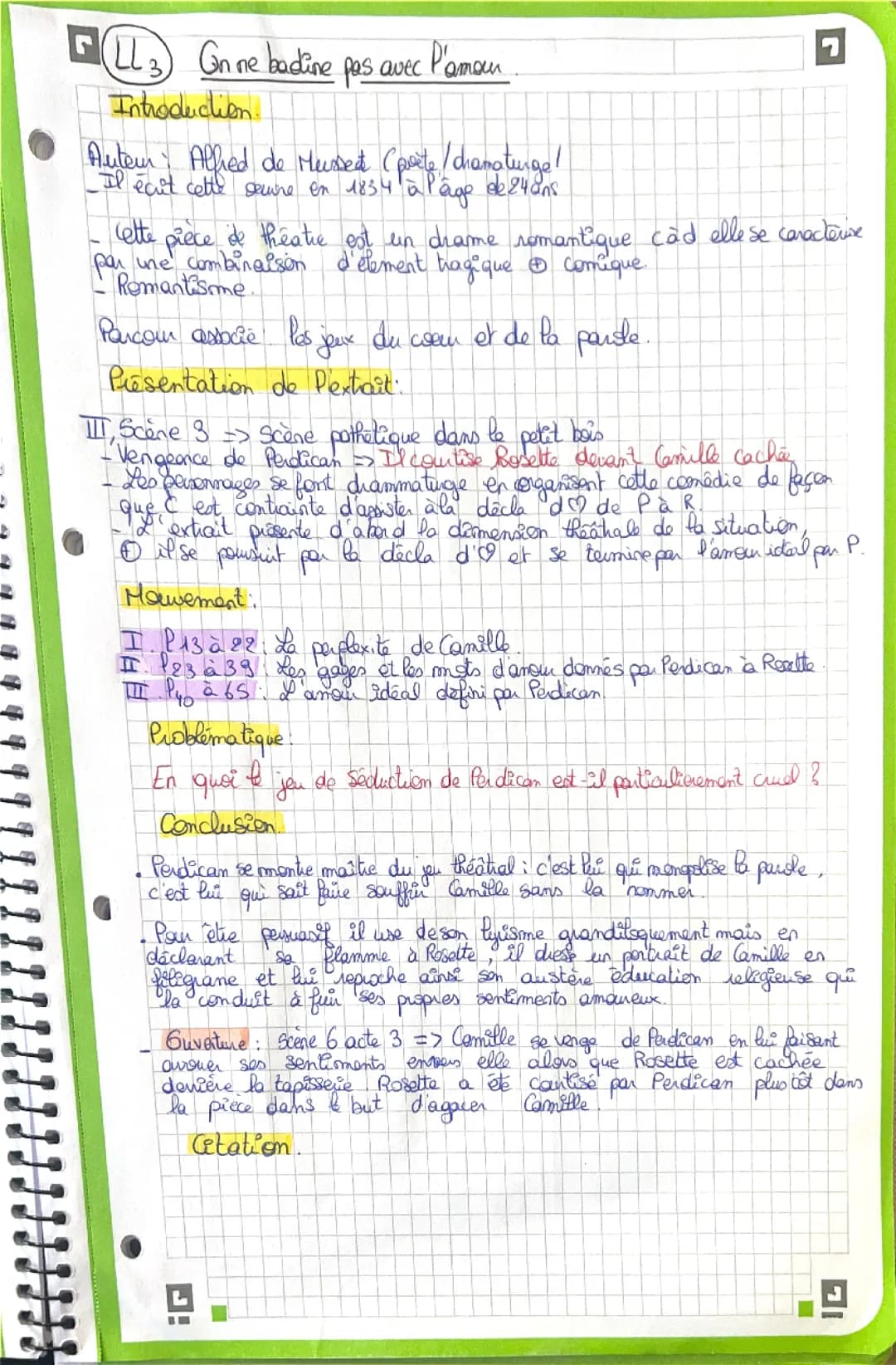 Analyse linéaire de l’acte 3 scène 3 de on ne badine pas avec l’amour 