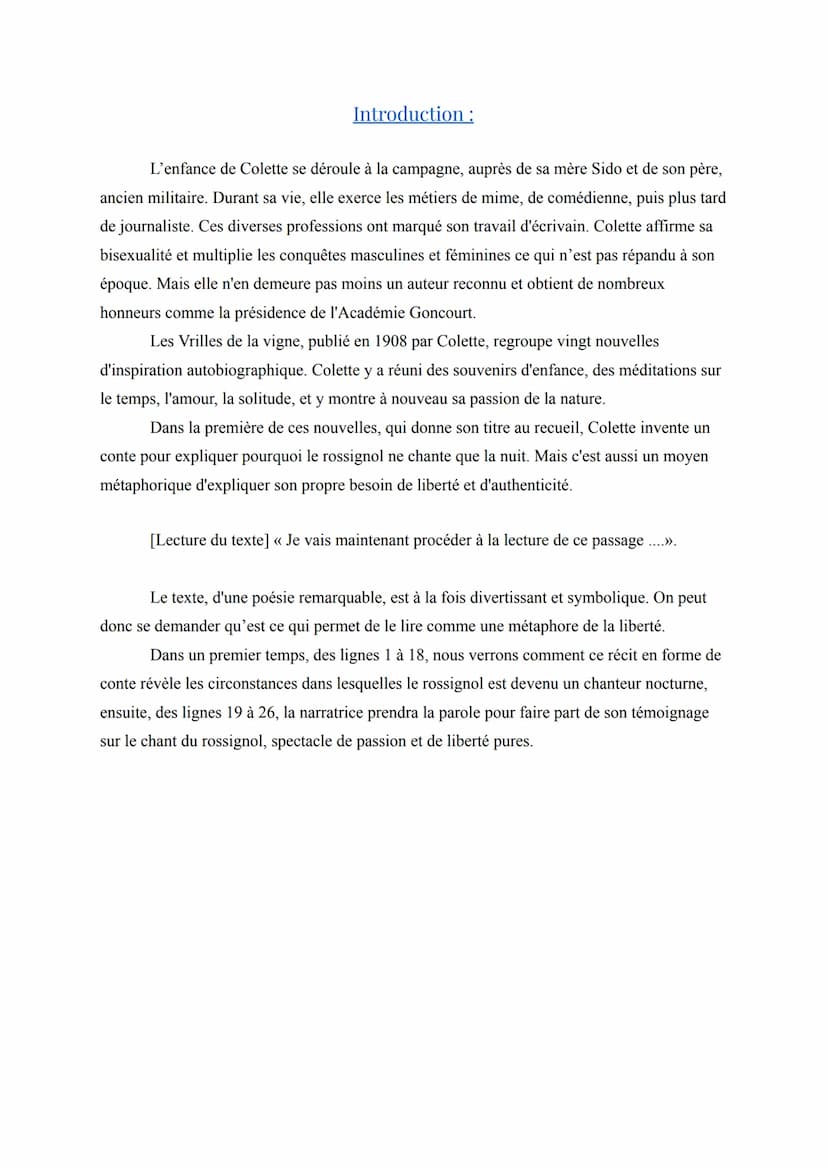 Texte Bac N° 5: Colette, Sido et Les vrilles de la vigne,
“Les vrilles de la vigne” 1908, p. 138-140.
Séquence 2: le romain et récit.
Suppor