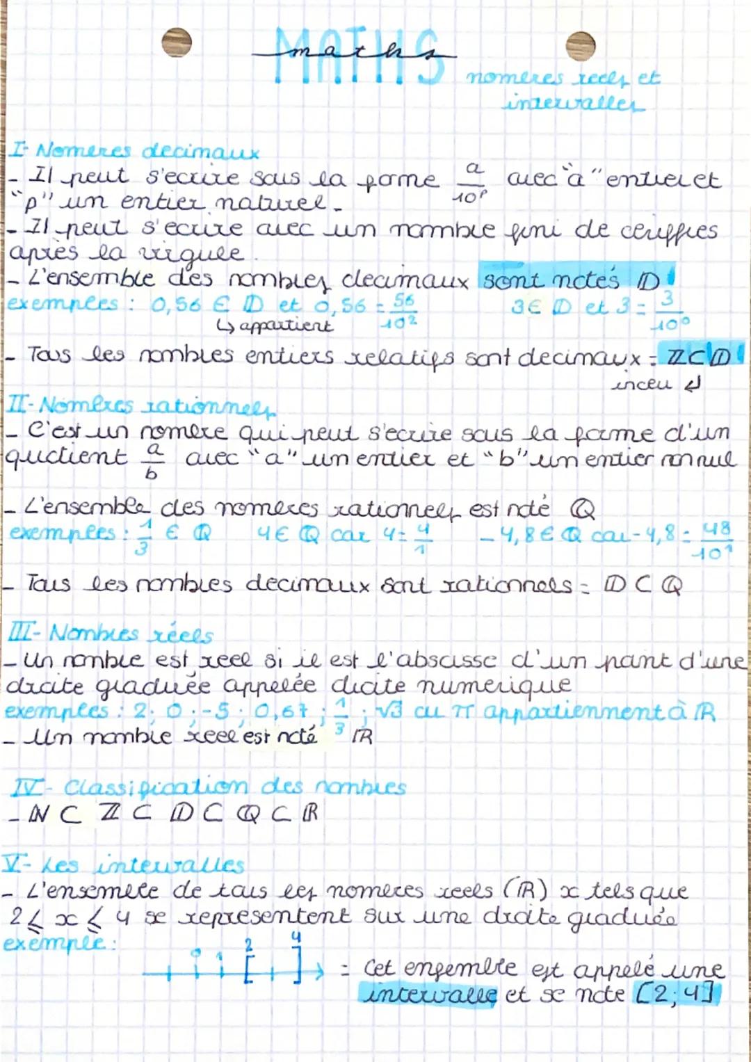 # maths

nomeres recer et
intervaller

I Nomeres decimaux

- Il peut s'ecure sous la forme $\frac{a}{10^P}$ avec a" entieret
"p" un entier n