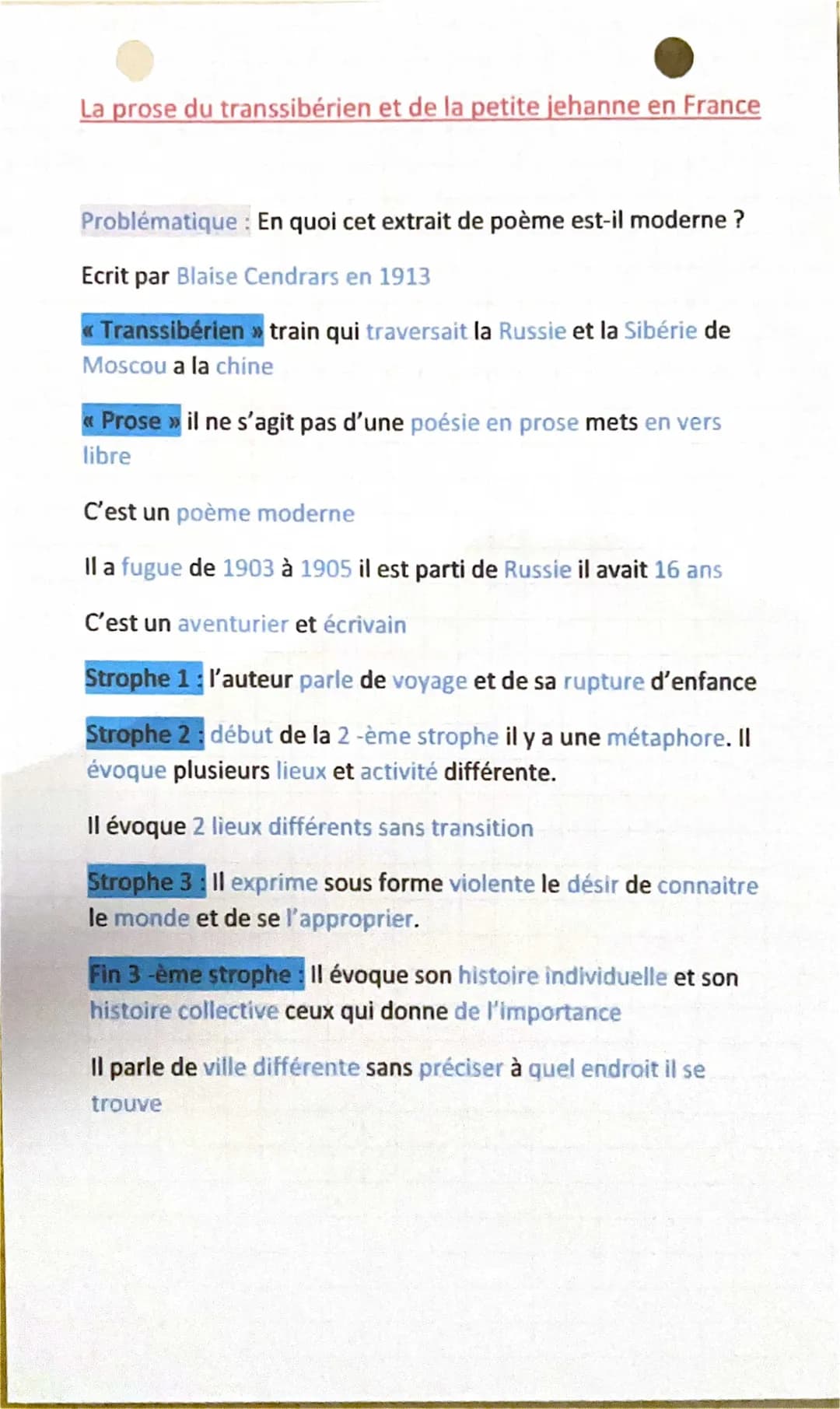 Analyse PDF La Prose du Transsibérien - Blaise Cendrars