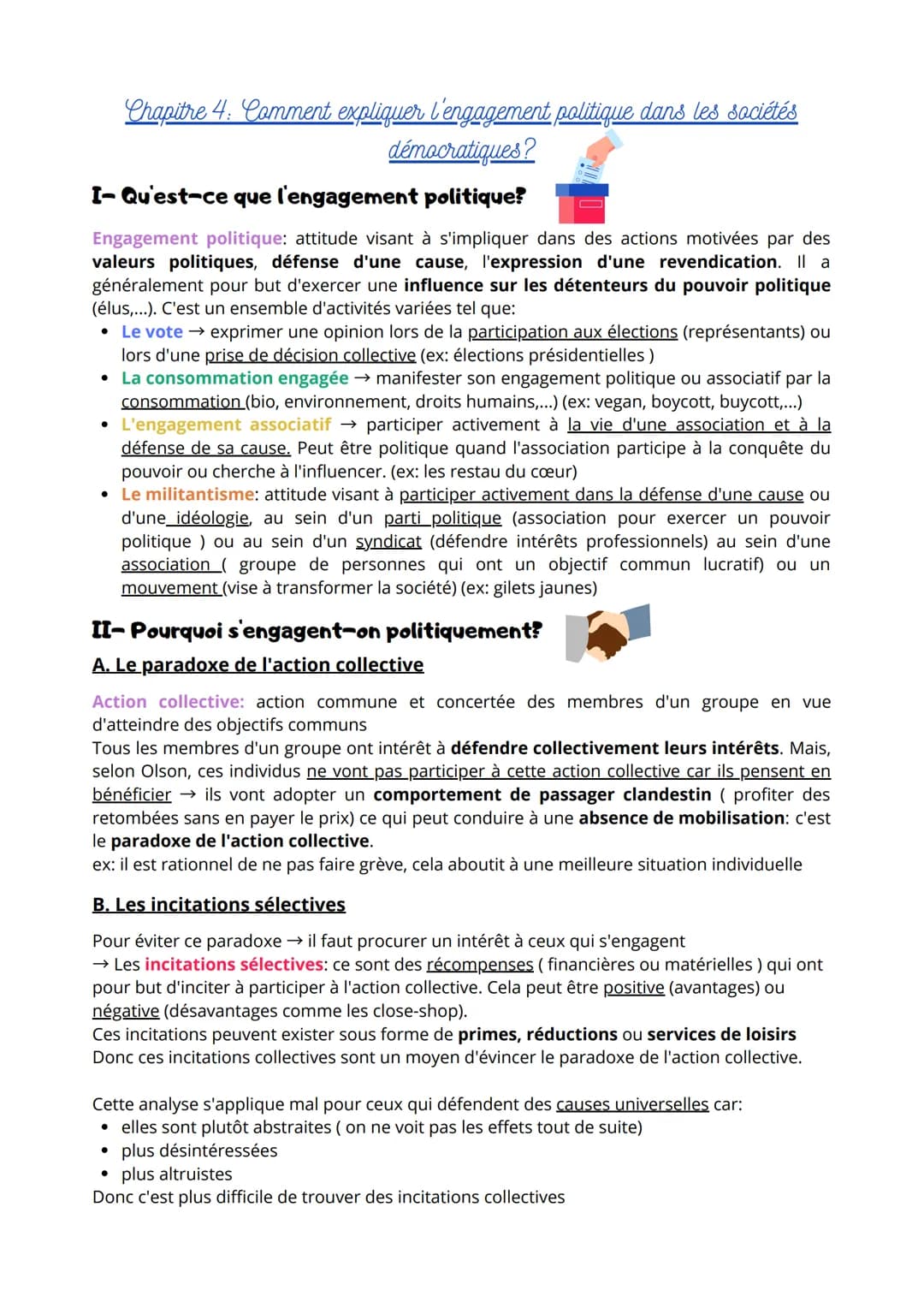 Chapitre 4: Comment expliquer l'engagement politique dans les sociétés
démocratiques?
I-Qu'est-ce que l'engagement politique?
Engagement pol