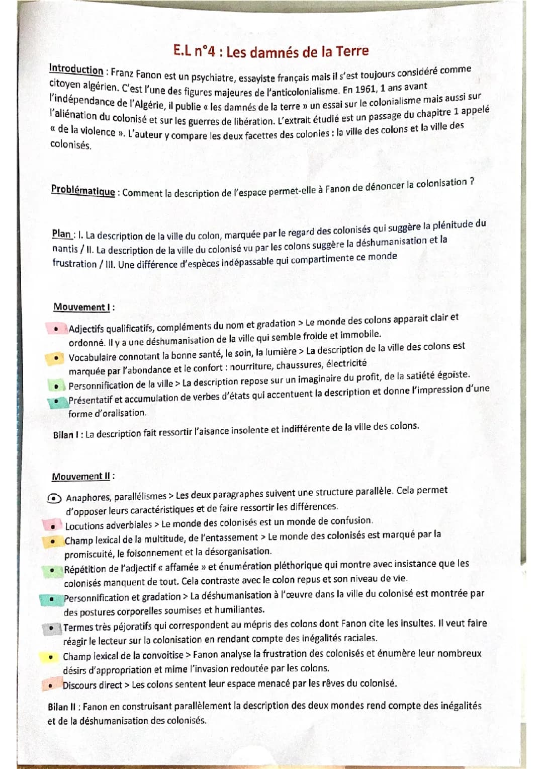 Analyse linéaire les damnés de la terre de Franz Fanon
