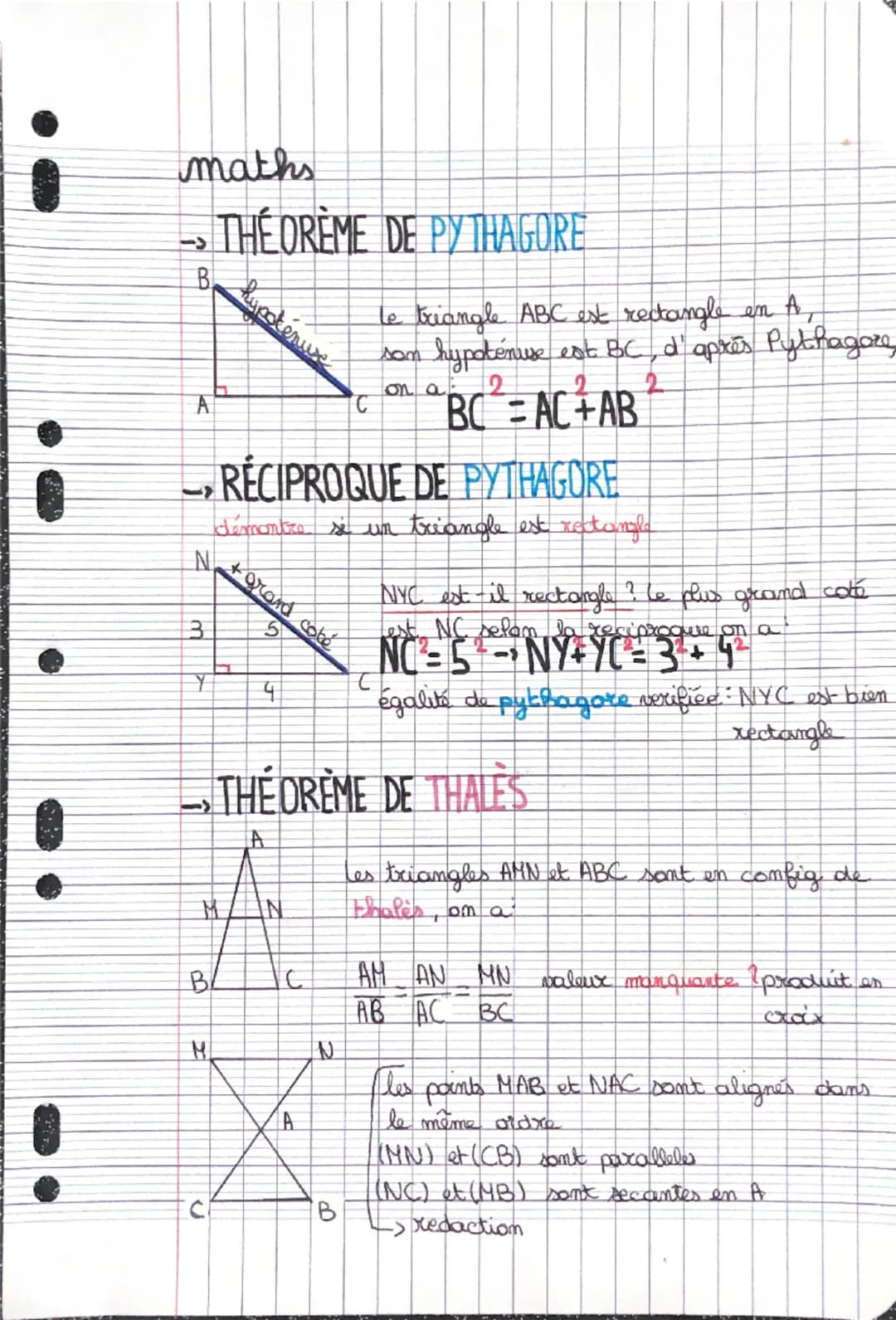 maths
B
THE OREME DE PYTHAGORE
hypotenuse
A
C
N
le triangle ABC est rectangle
som
en A,
hypotenuse est BC, d'après Pythagore
on at 2
2
BC=AC